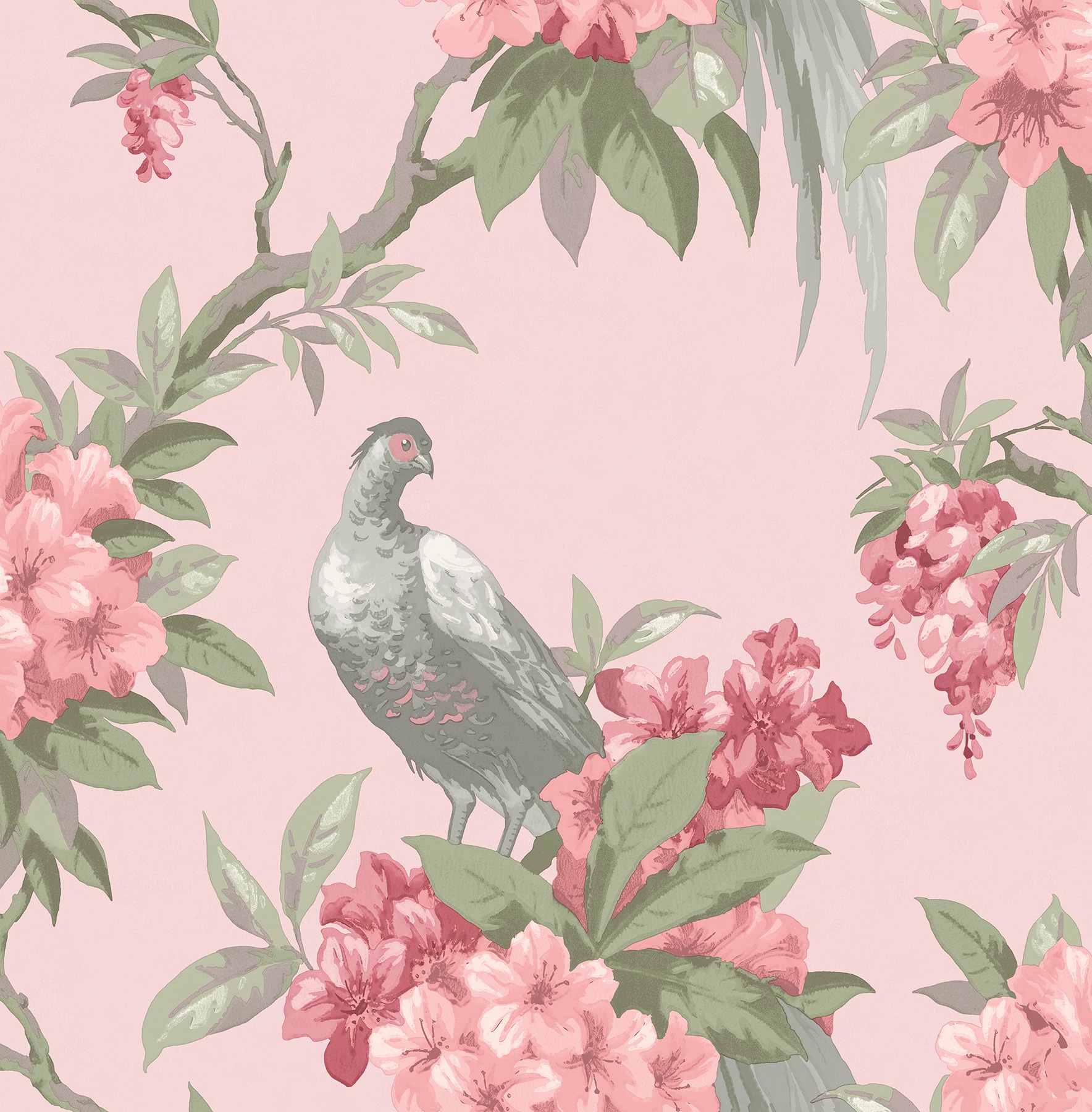 Brewster M1665 Archive OL 56.4-Sq. Feet Pink Non-woven Birds Unpasted Wallpaper