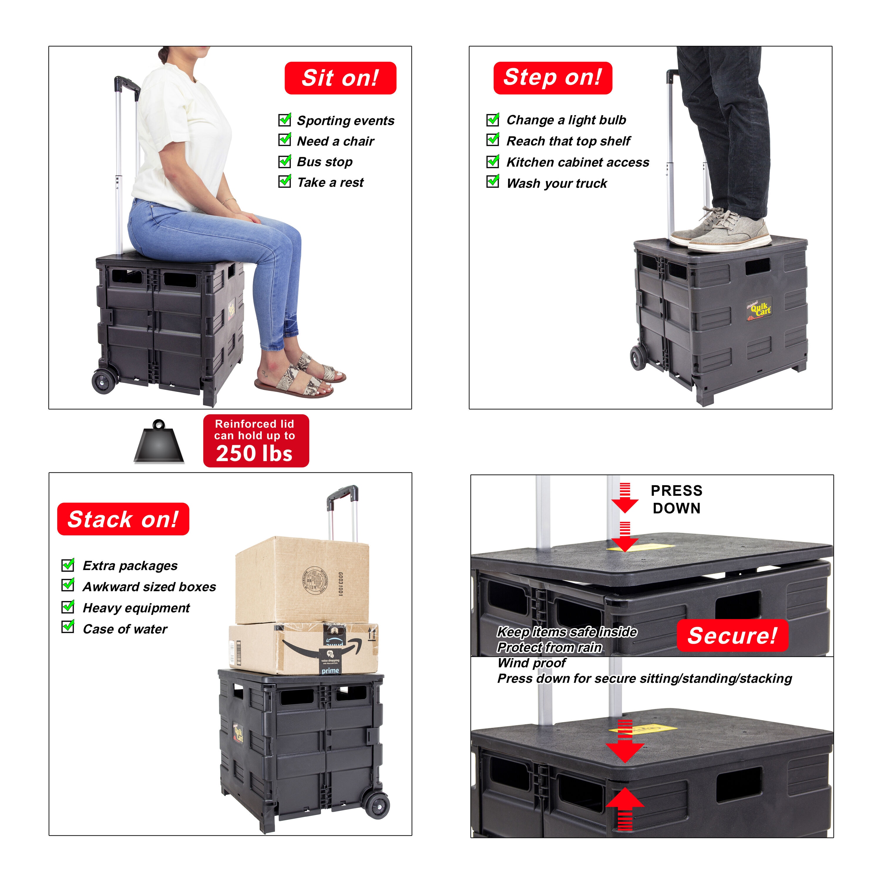 Black Collapsible Rolling Crate with Aluminum Handle