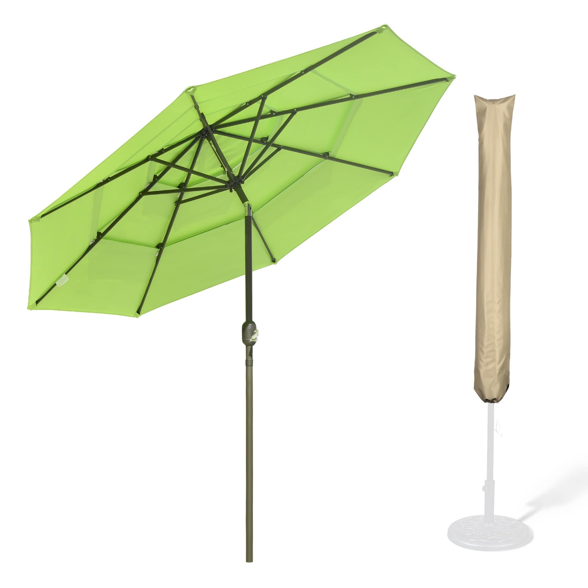 Yescom 07UMBSET011-10FT-LO 10 Ft 3 Tier Patio Umbrella with Protective Cover Crank Push to Tilt Poolside
