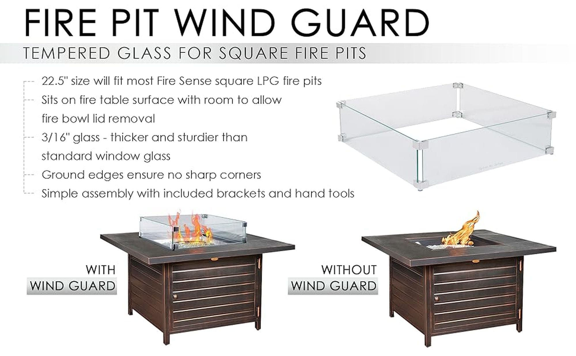 Clear Tempered Glass Wind Guard for Square Fire Pits