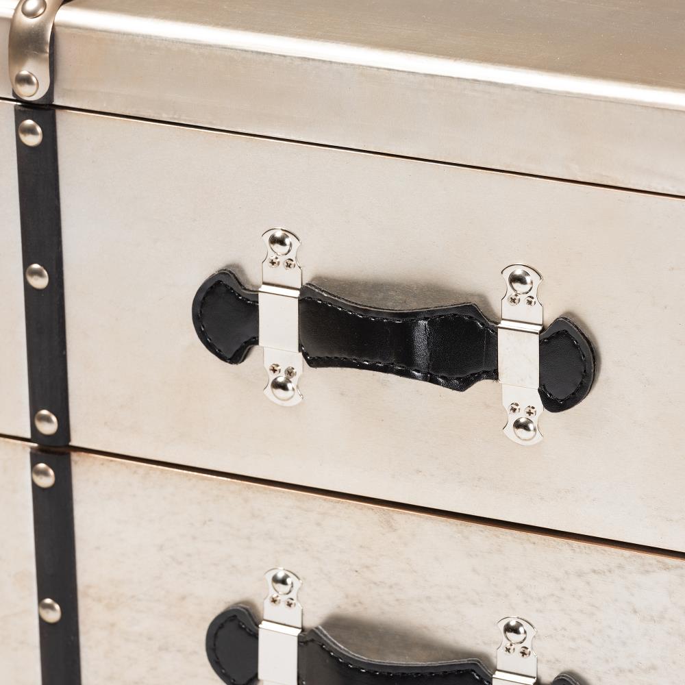 Vintage Industrial Antique Silver 3-Drawer Nightstand with Rivet Details