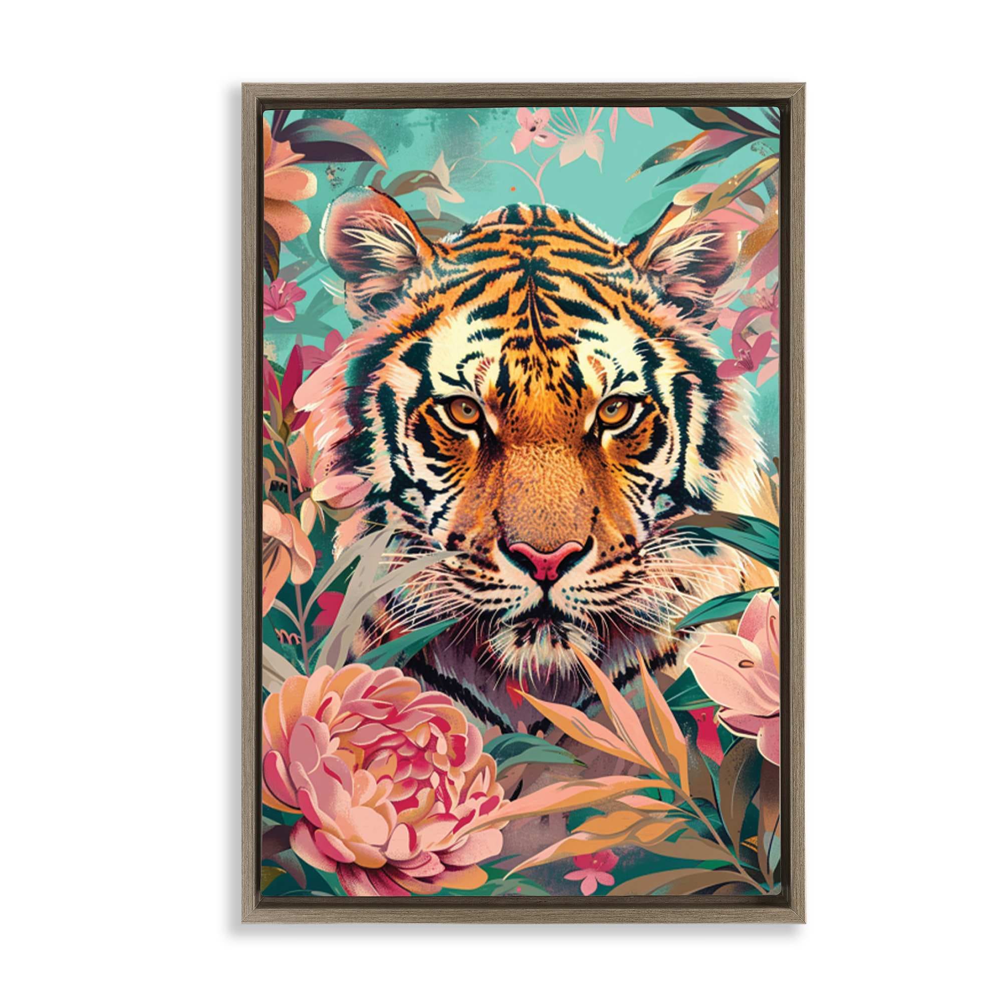 Stupell Industries BT-893-FFE-20X30 Fierce Tiger In Waiting Floating Frame design by LSR Design Studio