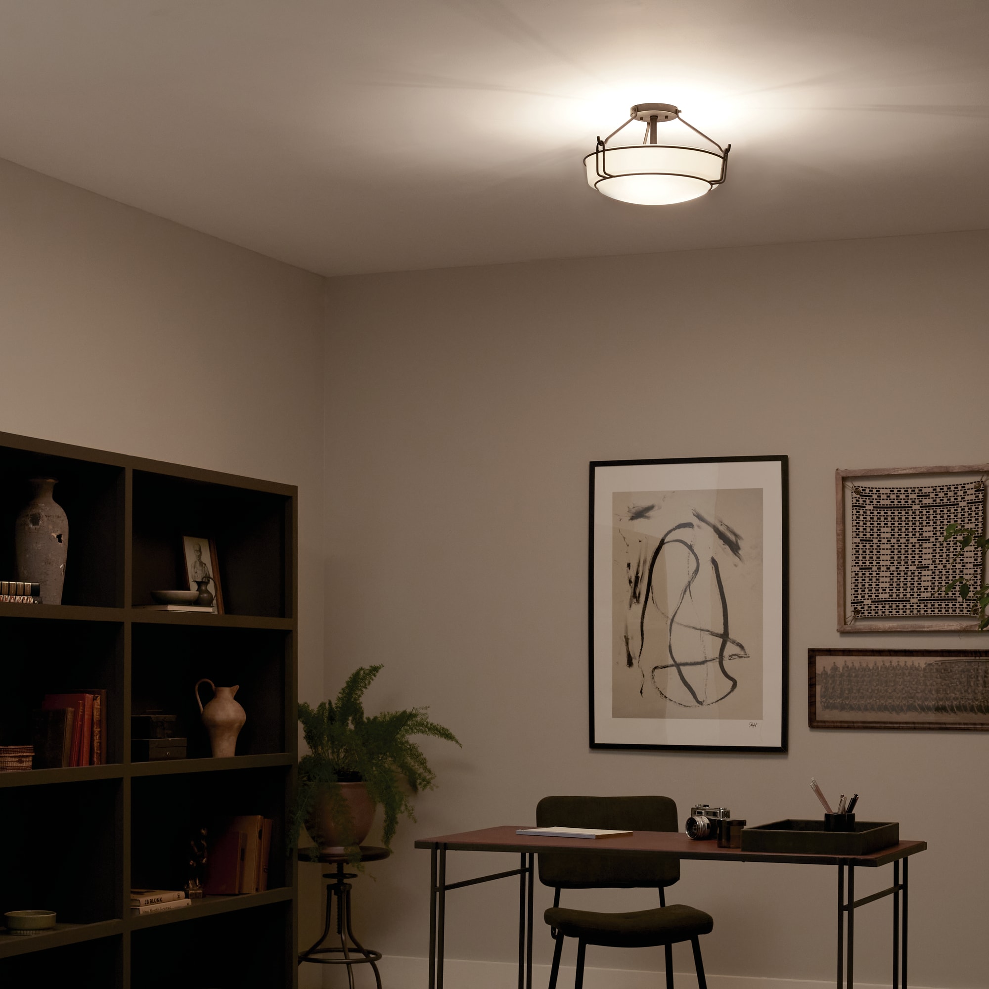 Alkire 16.5" Black Frosted Glass 3-Light Semi Flush Mount