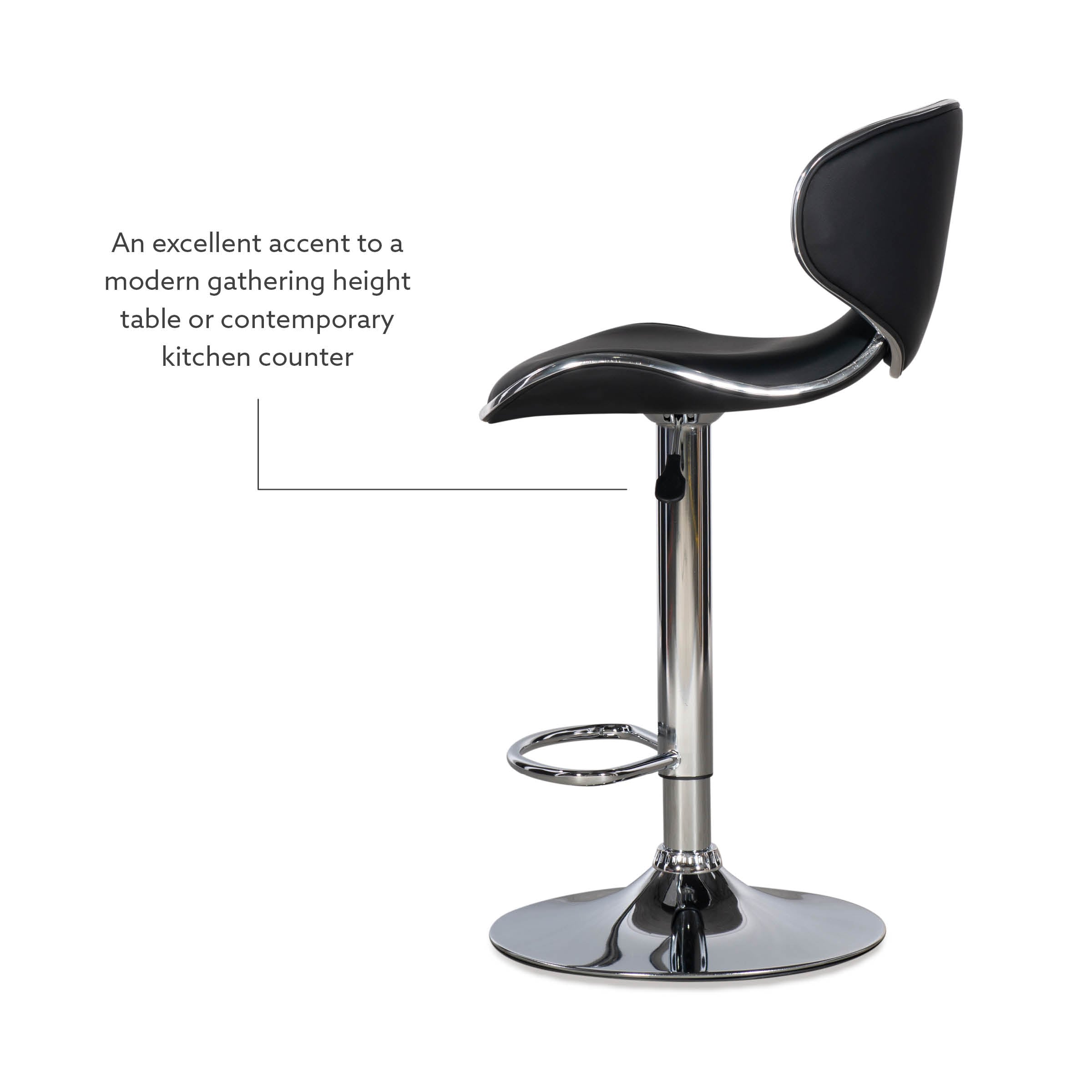 Adjustable Swivel Bar Stool in Black Faux Leather and Chrome