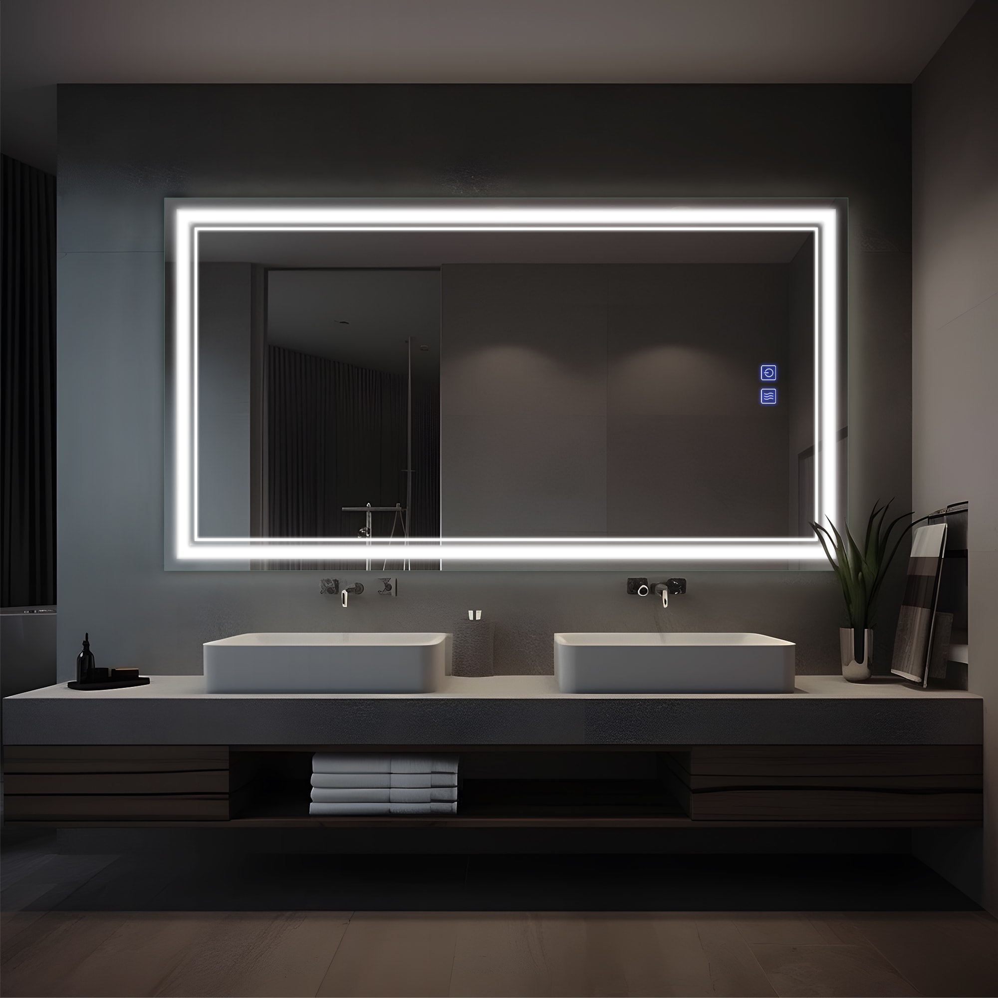 Dovelina LS-A-MR03076 26-Inches x 47-Inches Framed Frameless Rectangle Dimmable Lighted Fog Free Bathroom Vanity Mirror ( Silver )