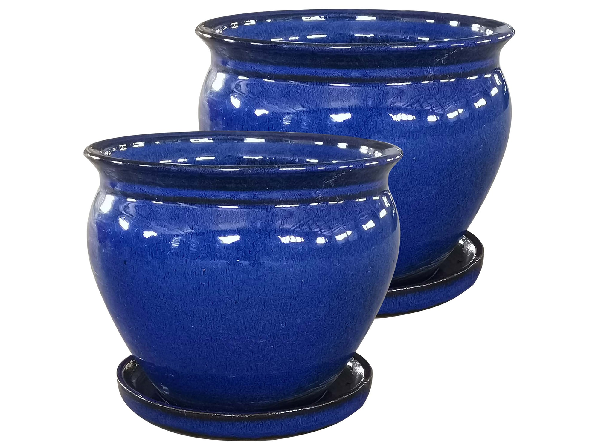 Southern Patio CRM-031086P2 2 -Pack Round 7.87-in W Small Blue Ceramic Contemporary/Modern Indoor/Outdoor Planter Attached Saucer