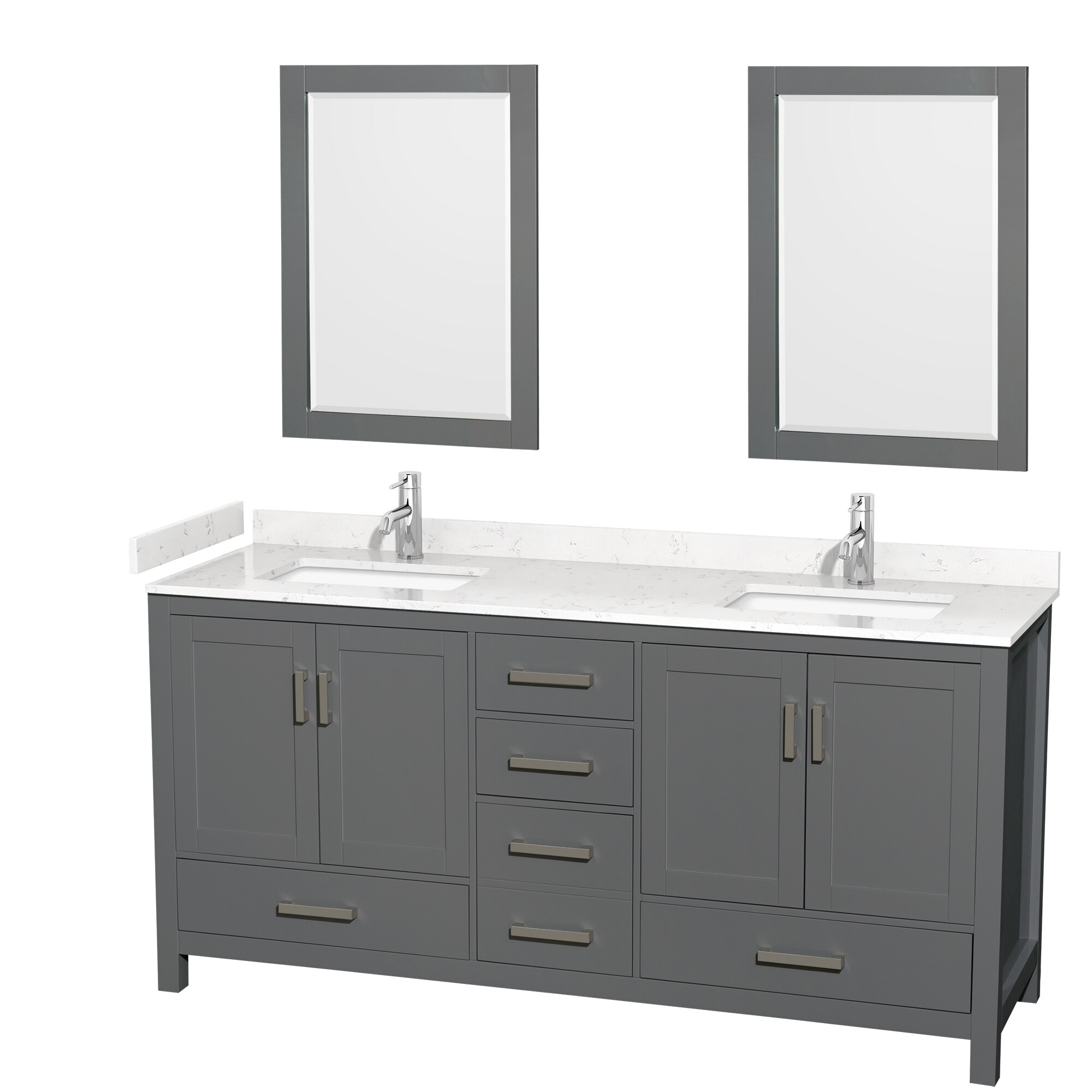 Wyndham Collection WCS141472DKGC2UNSM24 Sheffield 72-in Dark Gray with Brushed Chrome Trim Undermount Double sink Bathroom Vanity with Carrara Cultured Marble Cultured marble Top (Mirror Included)