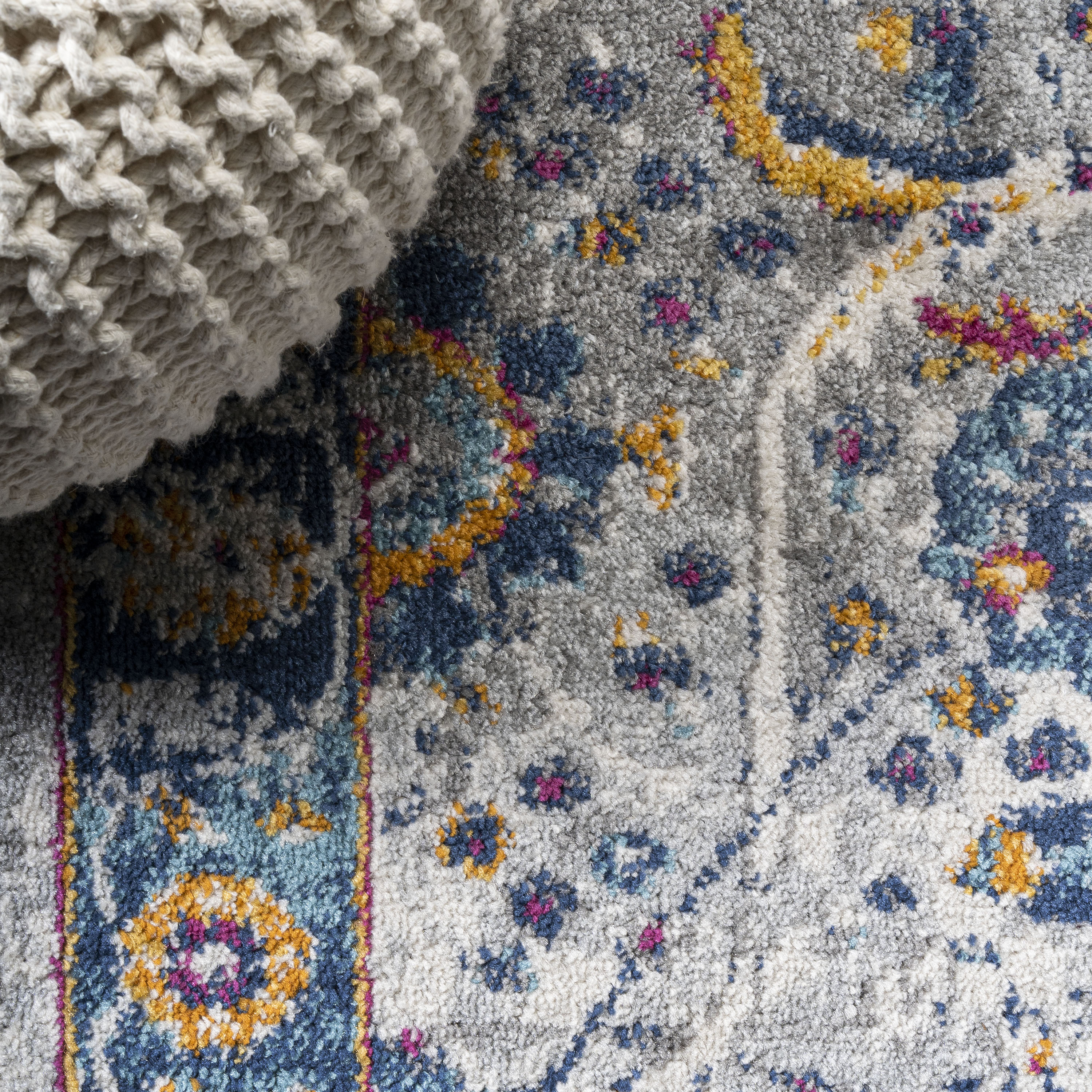 Izil Light Gray and Blue Synthetic Persian Area Rug, 8' x 10'
