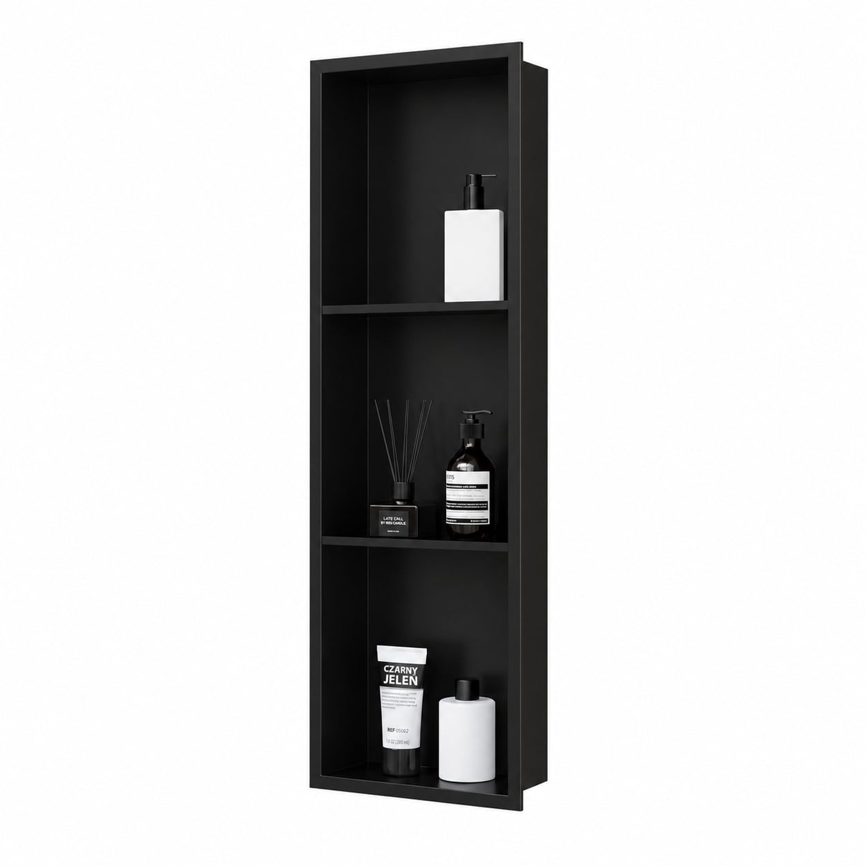 Aoibox  12 in W x 36 in H x 4 in D Stainless Steel Recessed Wall Niche with 3 Tier Shelves in Matte Black
