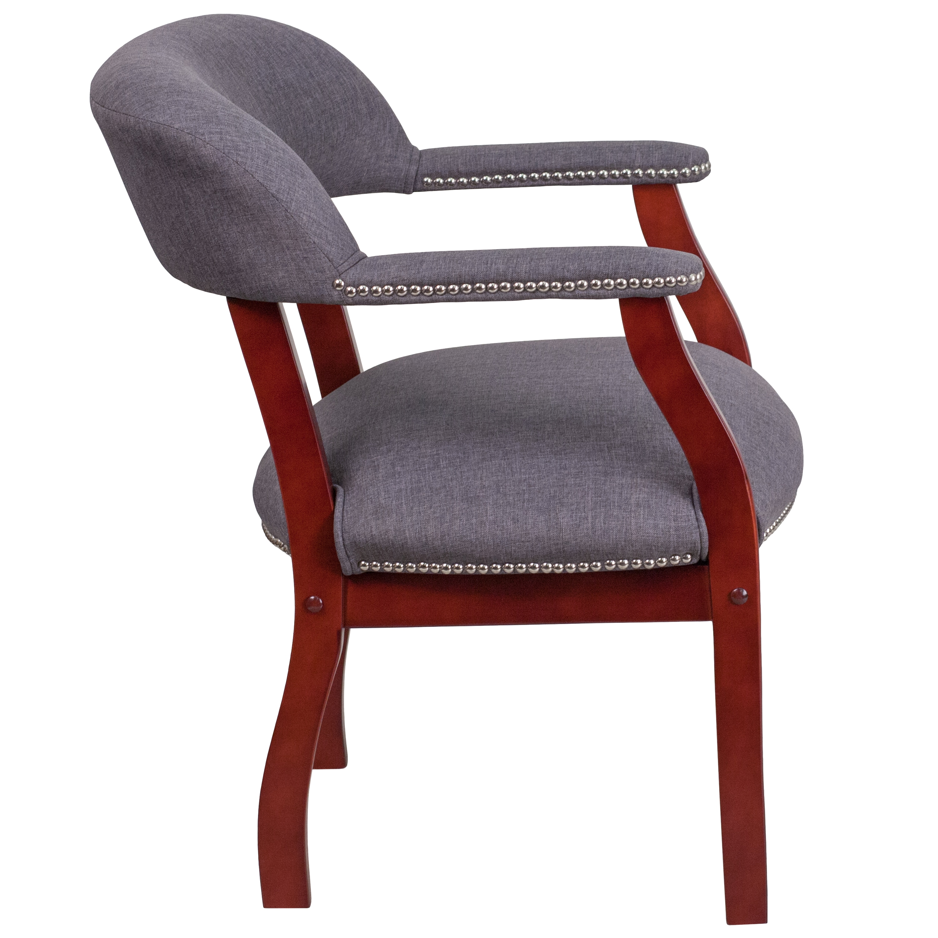 Elegant Gray Fabric Conference Chair with Silver Nailhead Trim