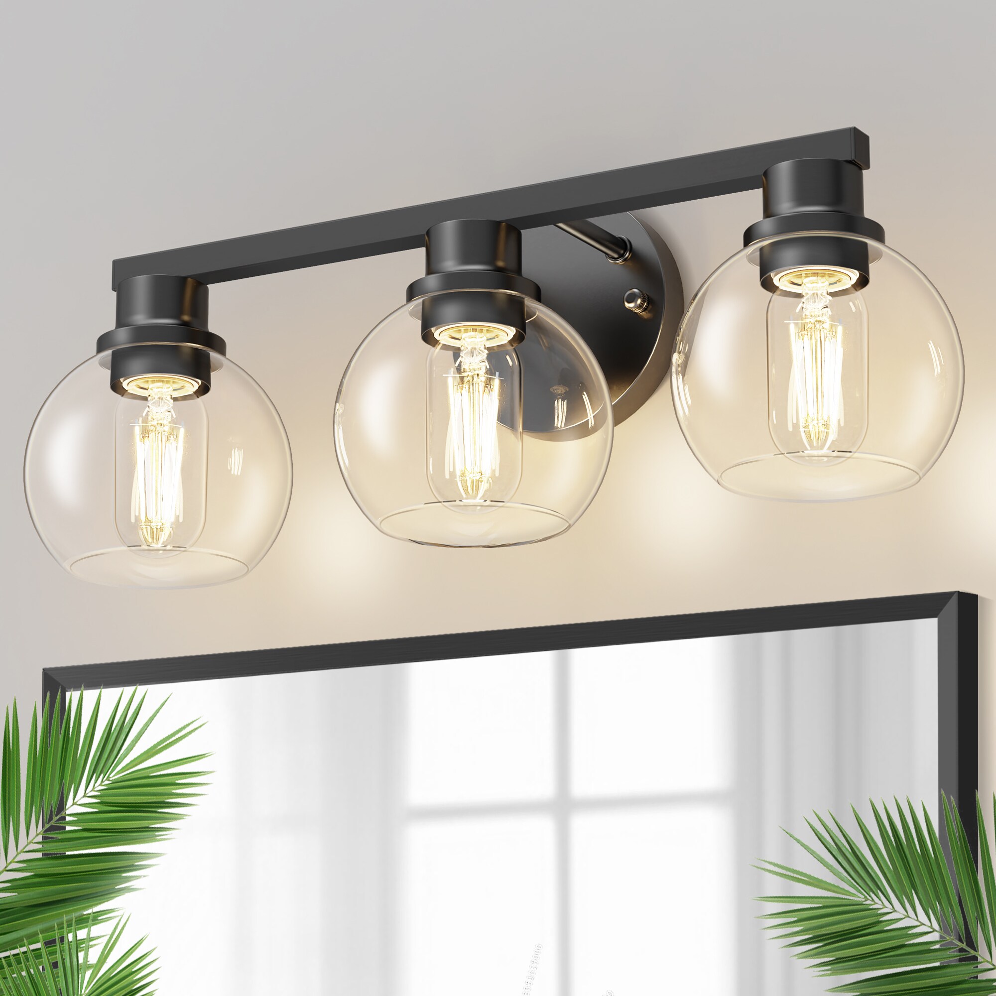 YANSUN 18.9-in 3 Light Matte Black Industrial Bathroom Vanity light in ...