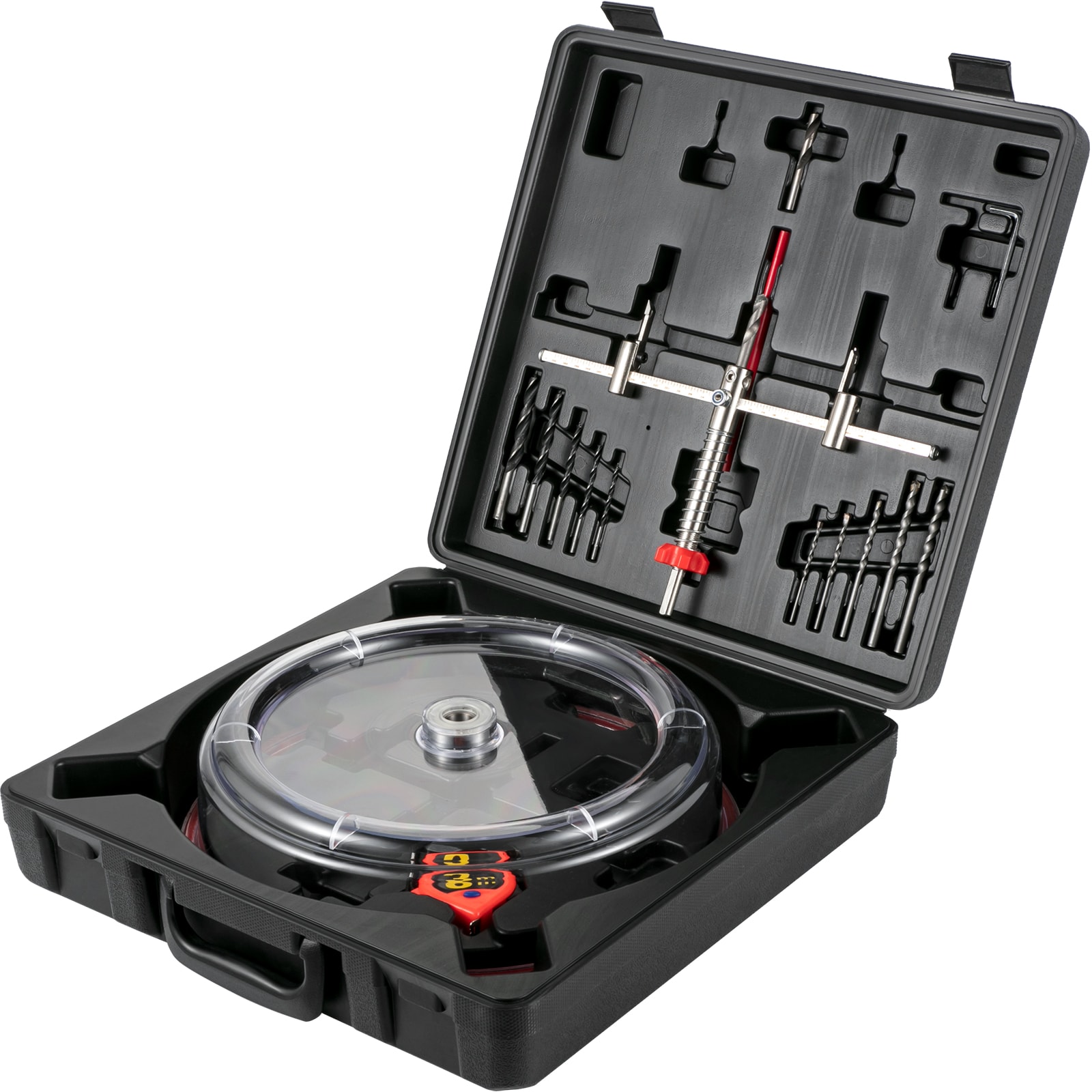 Mecale Adjustable Hole Saw Kit 1-5/8-in to 8-in Twin Blade Recessed Cutter Dust Shield Wood Drywall Black