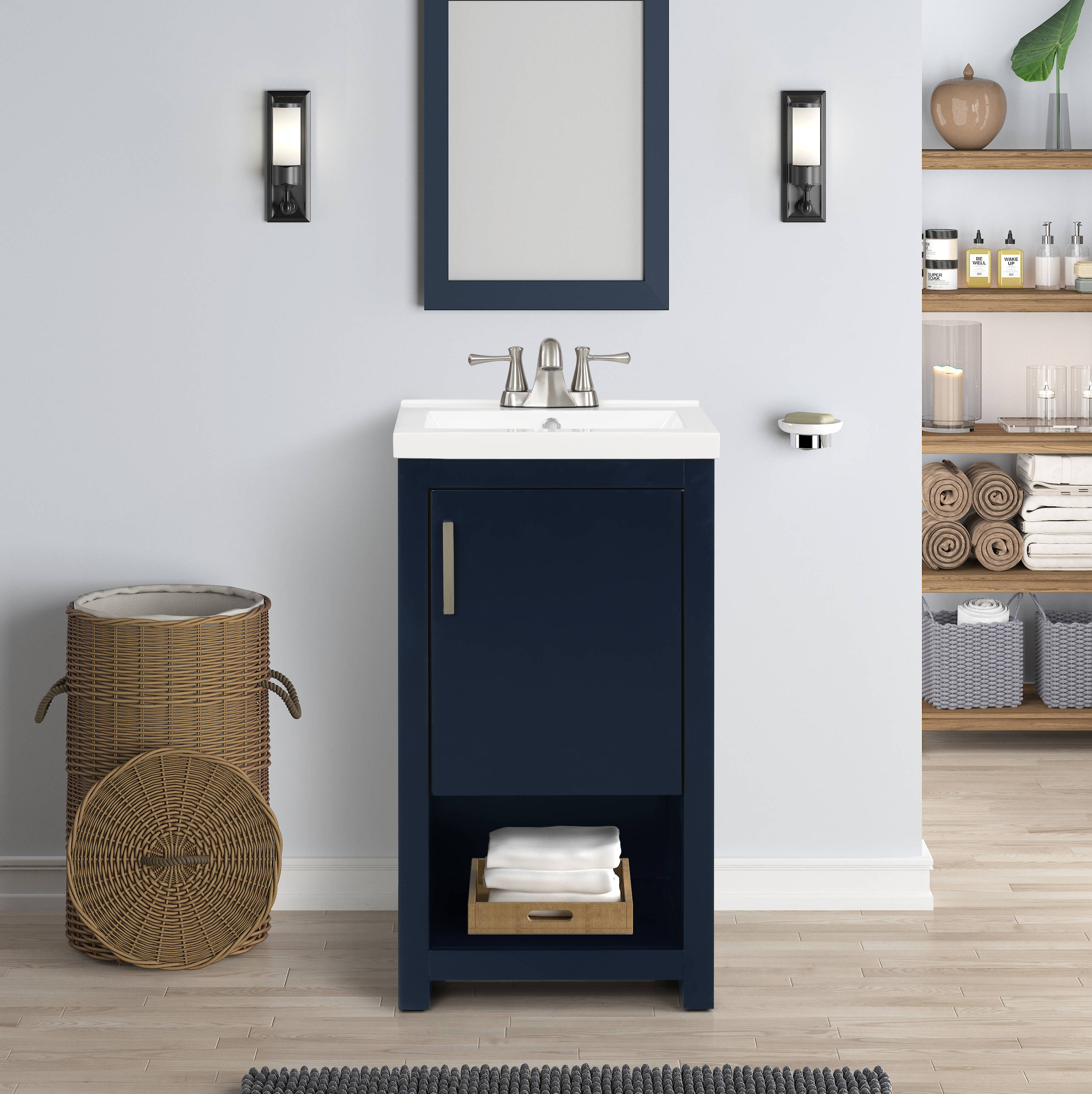style selections del rose 18-in navy blue single sink bathroom