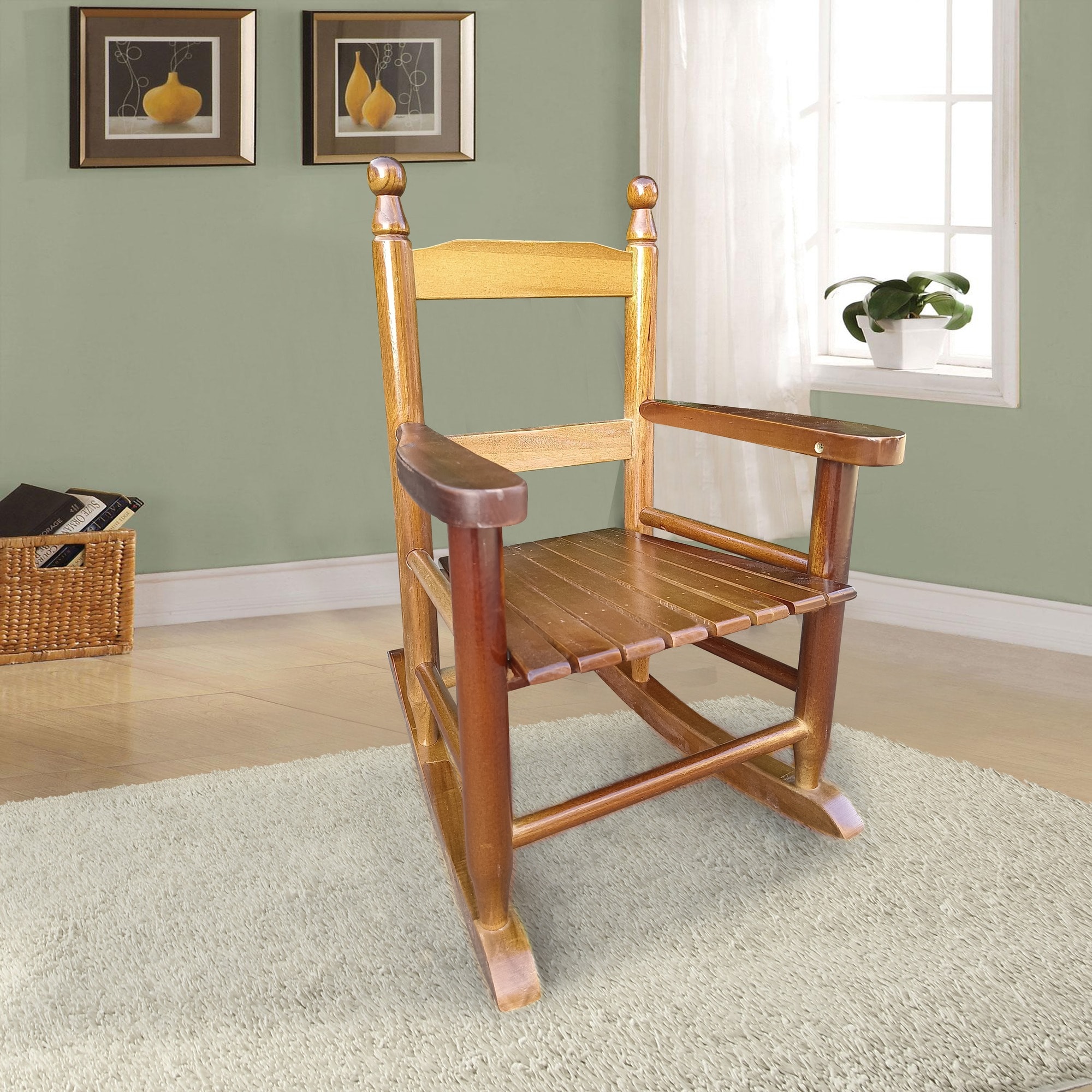 HyperDrop Cart Oak Wood Kids Rocking Chair with Heavy-Duty Frame for ...