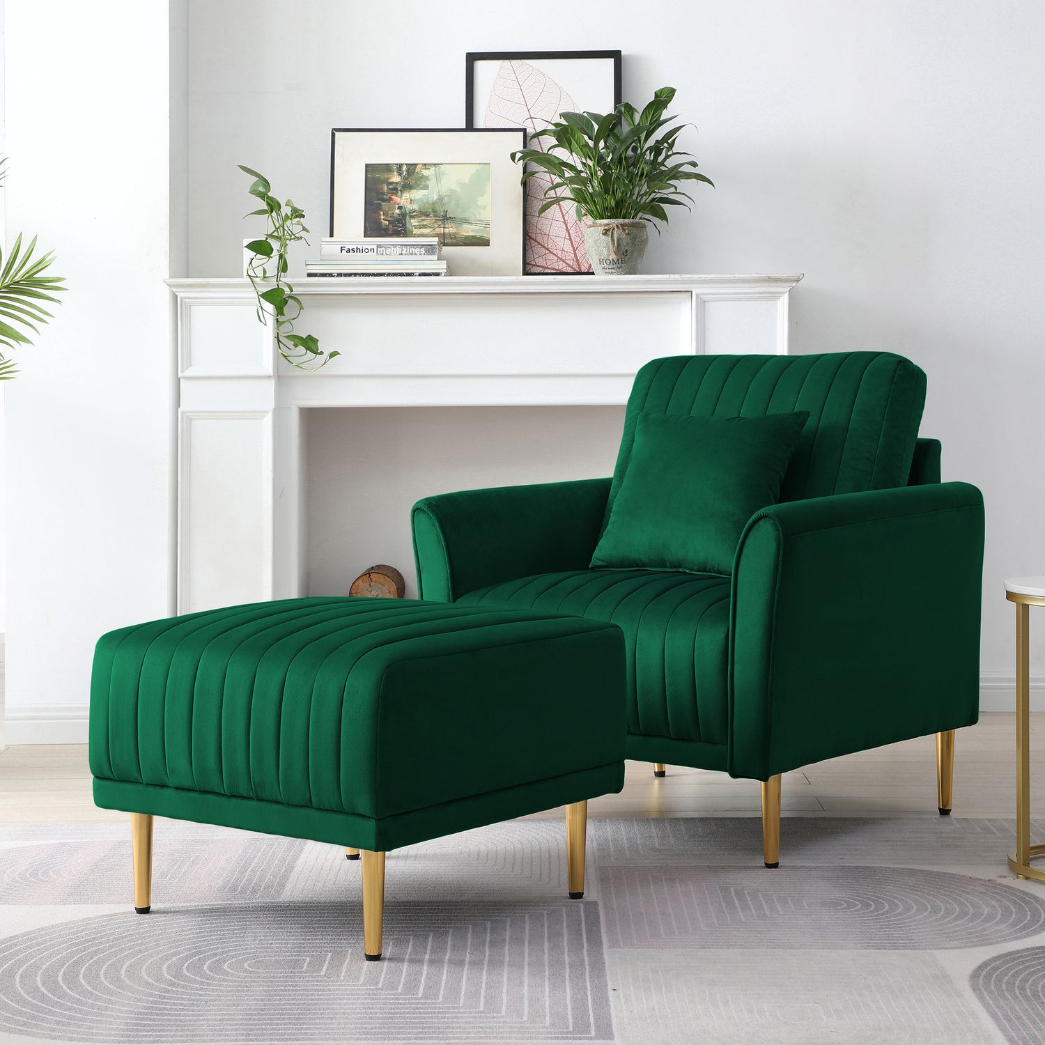 JASMODER W714S00022 Modern Accent Chair Roll Arm Fabric Chairs, Contemporary Leisure Side Chair, Armchair For Living Room Or Bedroom With Metal Legs, Upholstered Single Sofa Club Chair Green