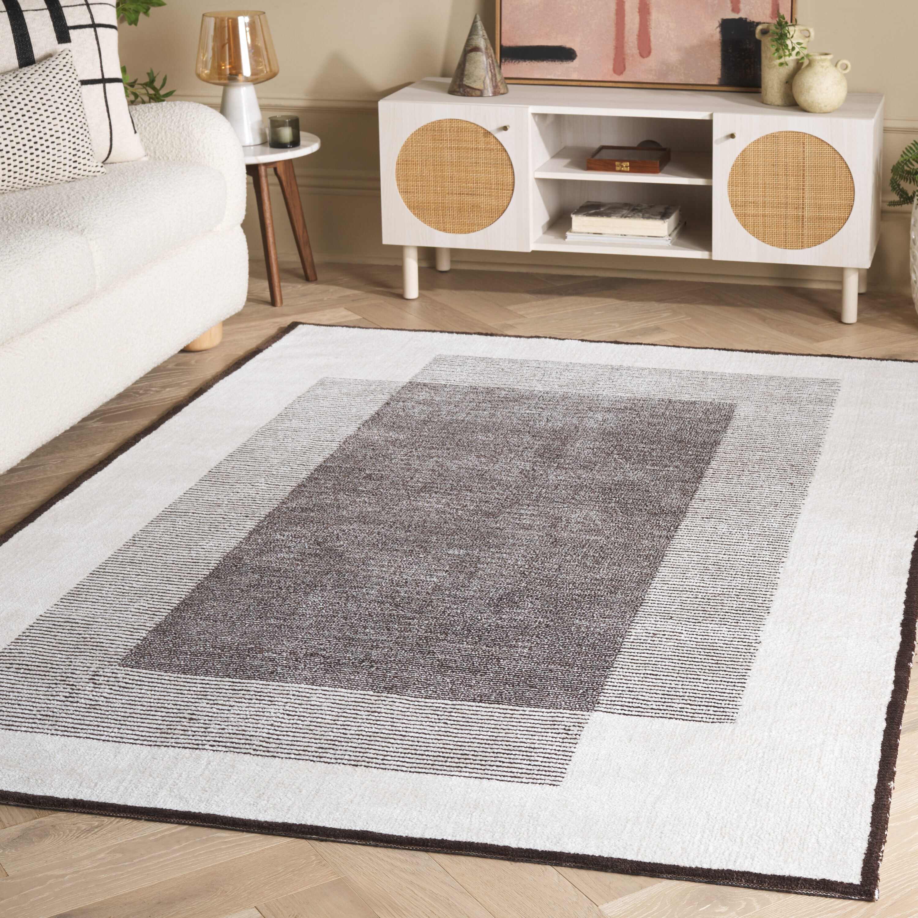  Audrey 102 Dark Gray/Ivory Contemporary 5ft x 7ft Medium Rectangle Rug