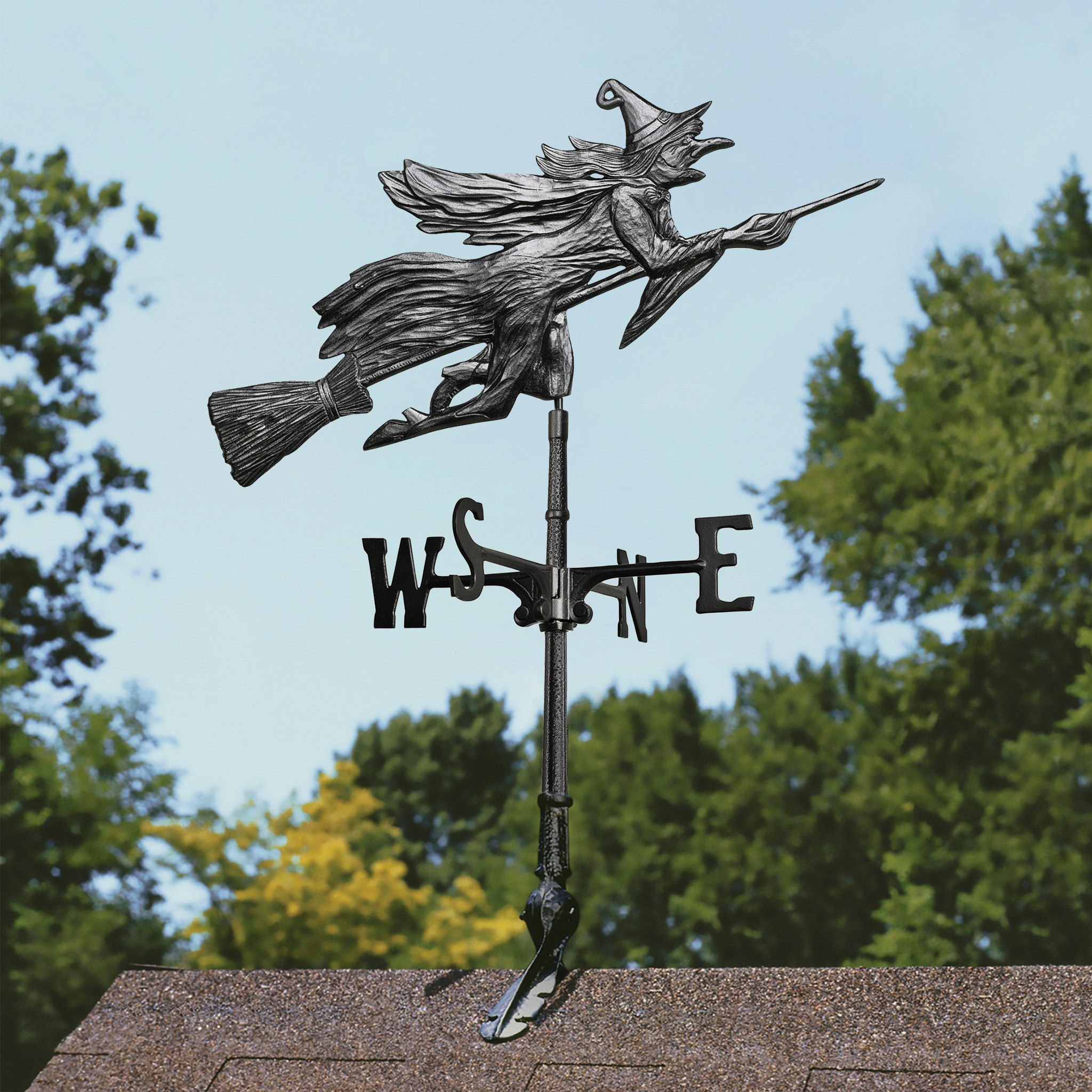 Black Aluminum Witch Weathervane with Roof Mount