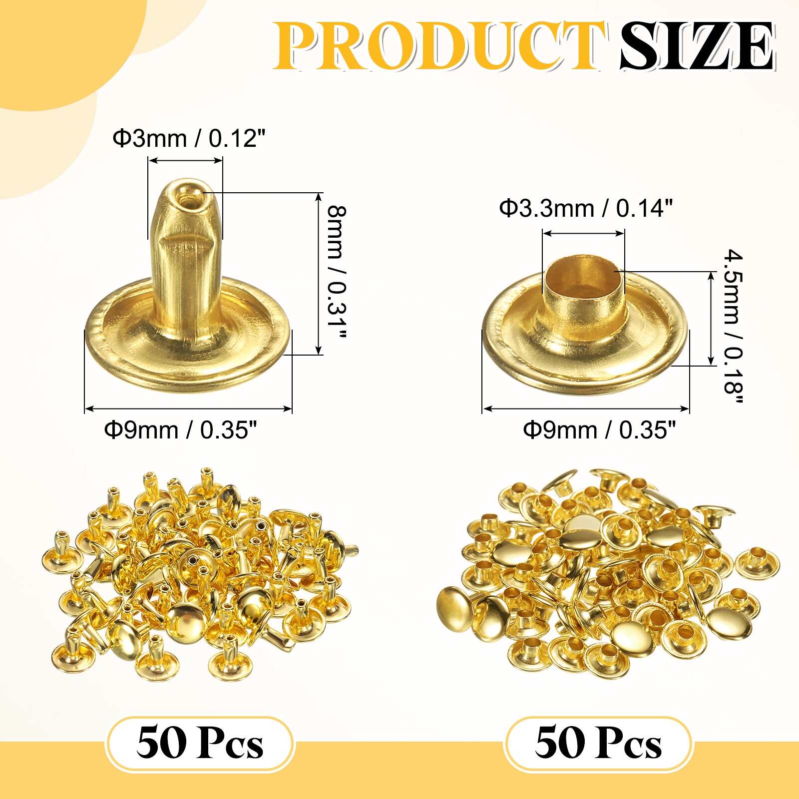 Unique Bargains 50 Sets Leather Rivets 9mm Double Cap Rivets 8mm Height ...