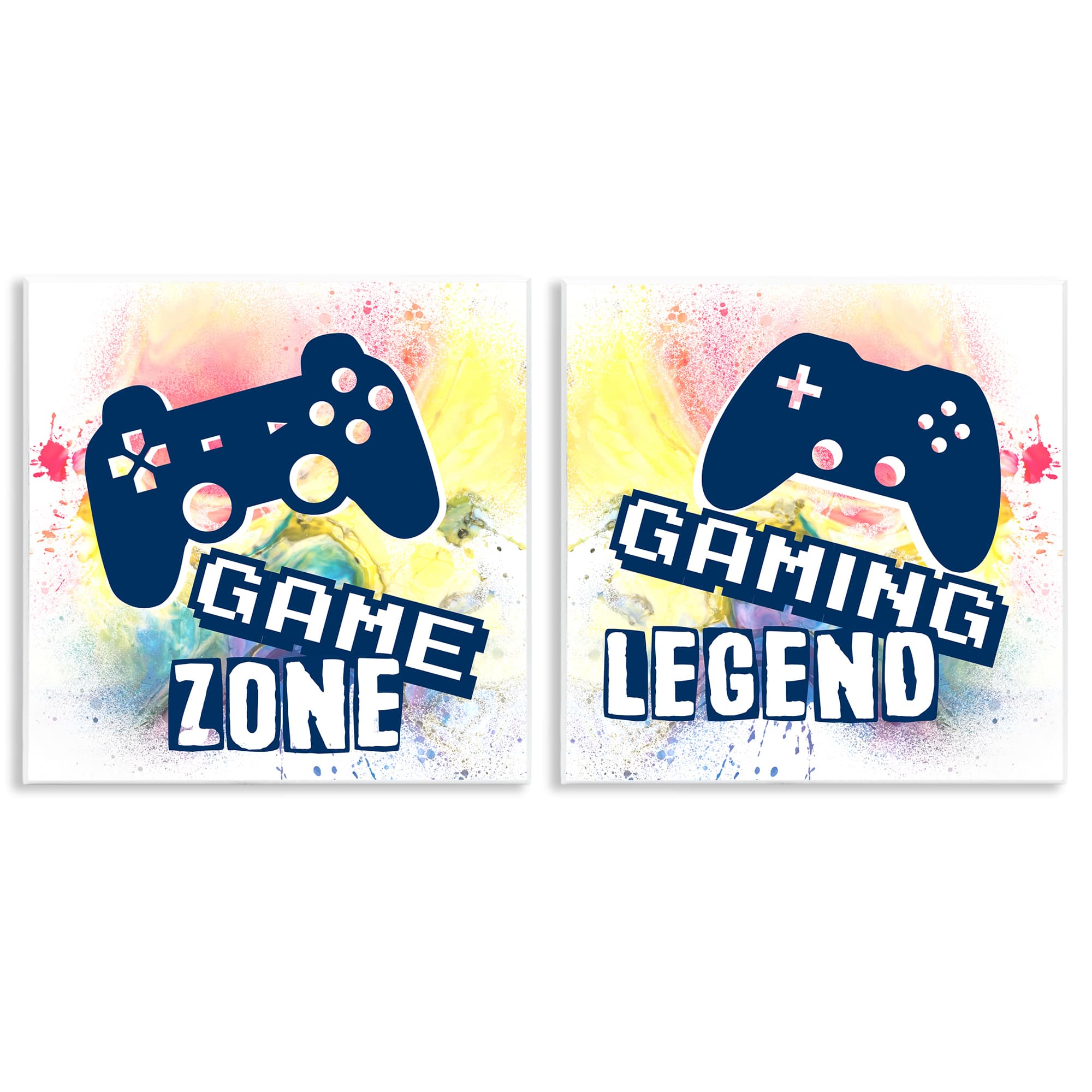 Stupell Industries B2-722-WD-2PC-12X12 Retro Splatter Game Phrases 2pc Wall Plaque Set Design by Marcus Prime