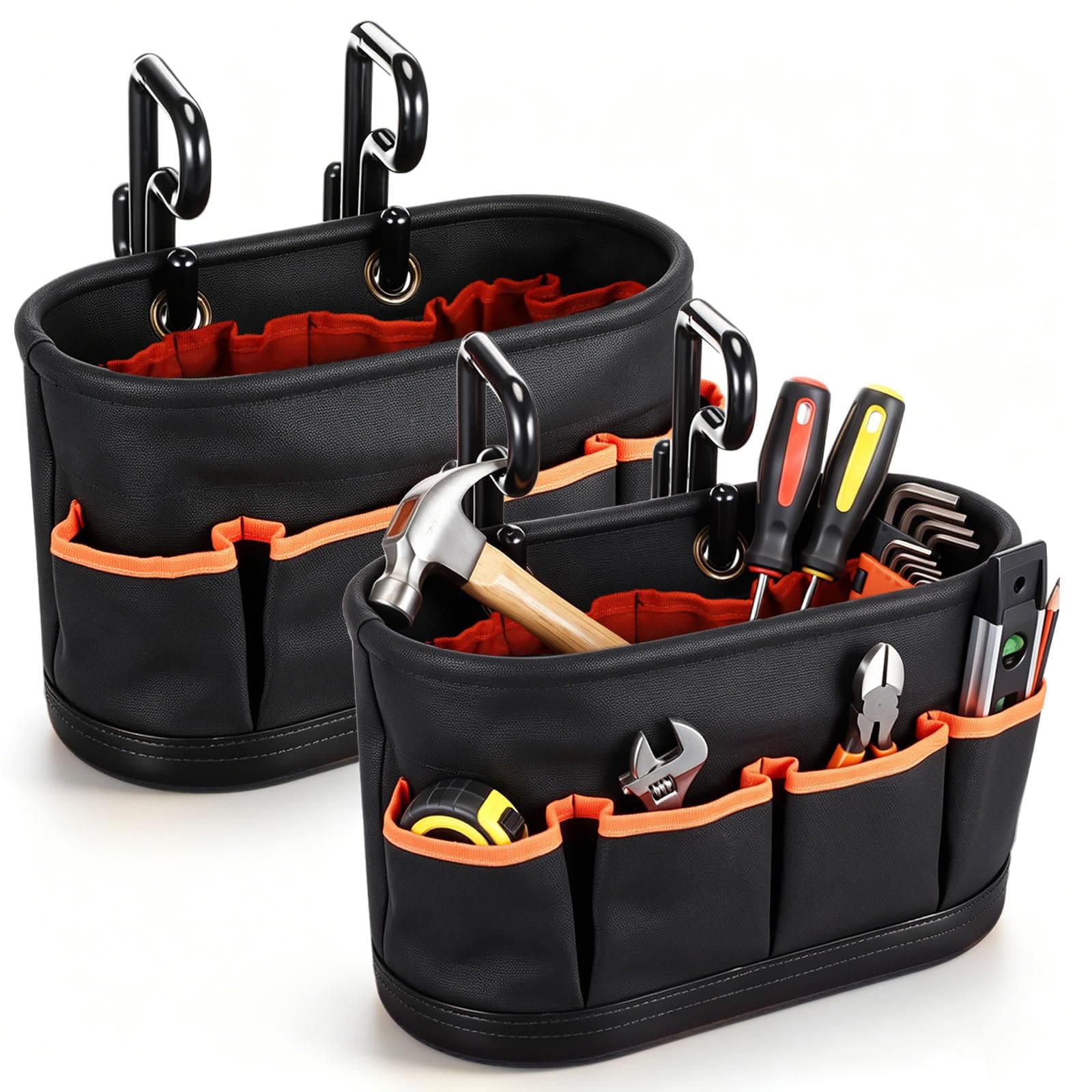 AKSCYZM  2 Pcs Hard body Bucket Aerial Oval Tool Bucket with Hooks Tool Organizer 10 Pockets durable home and garden accessory designed for