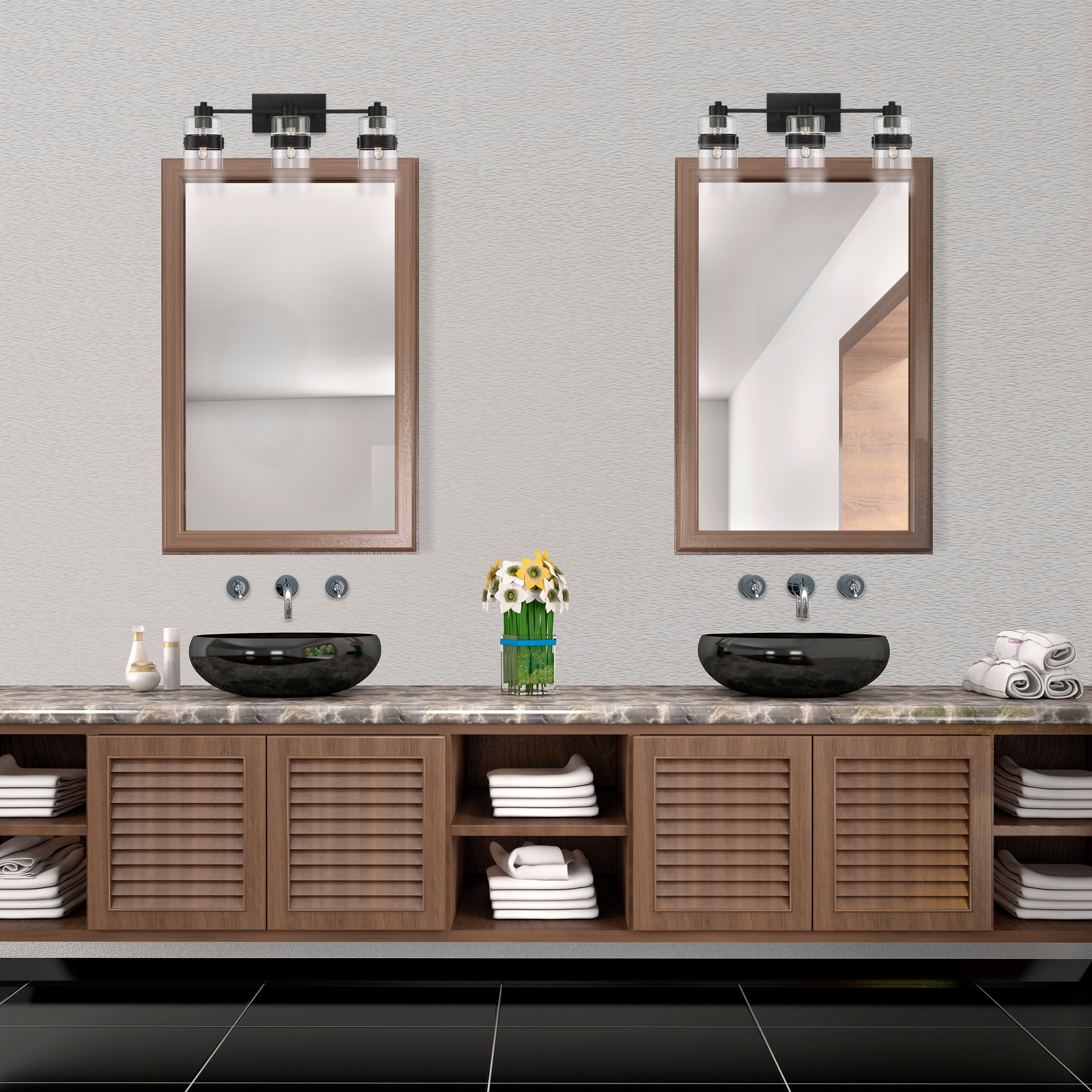 Midnight LA Chic 3-Light Matte Black Bathroom Vanity Light Fixture