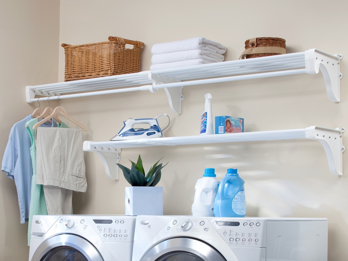 EZ Shelf White Wall-Mount Laundry Organizer with Expandable Rod and Shelf  Units, Easy Installation, 75-in Width, 10.5-in Height, 12-in Depth in the Laundry  Organizer Accessories department at