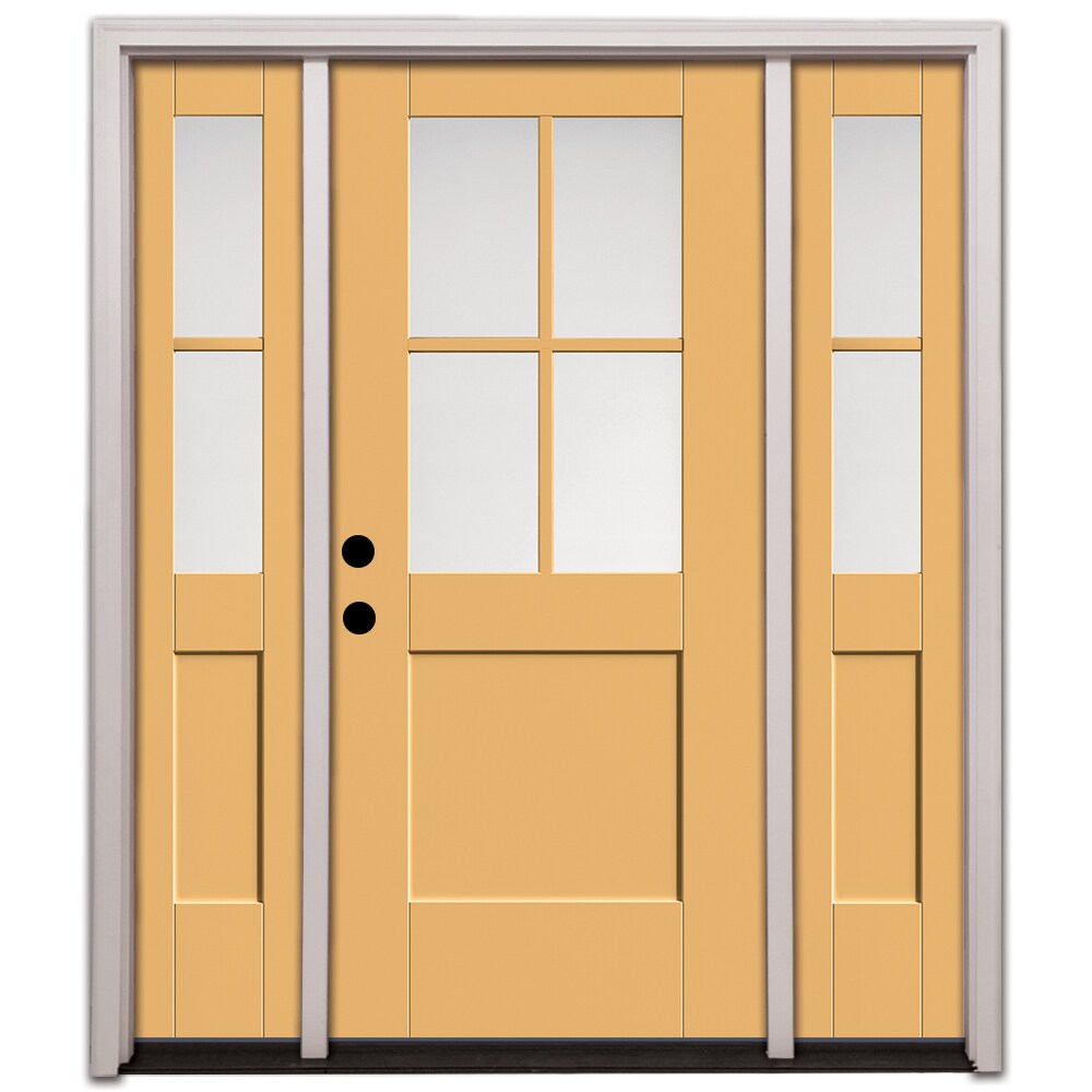 Therma Tru Entry Door 64-in x 80-in x 4-9/16-in Fiberglass Half lite Right-hand inswing Golden Wheat Painted Prehung Front Door with Sidelights with Brickmould Insulating core #S4200XE-RIB4-12-GW