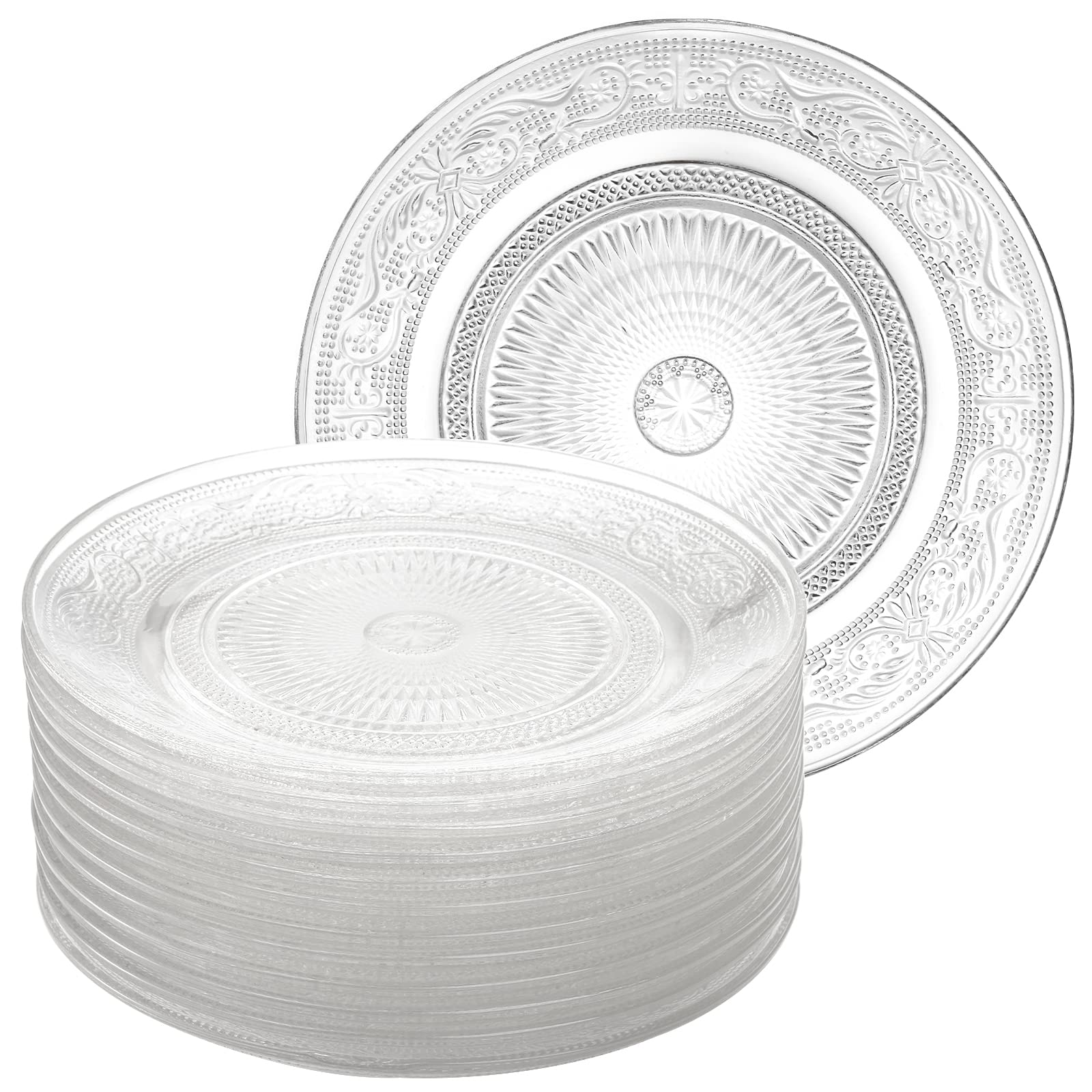 Aoibox  Clear Carved Pattern Glass Salad and Dessert Plates 7 in Round Set of 12 Salad Dessert Plates