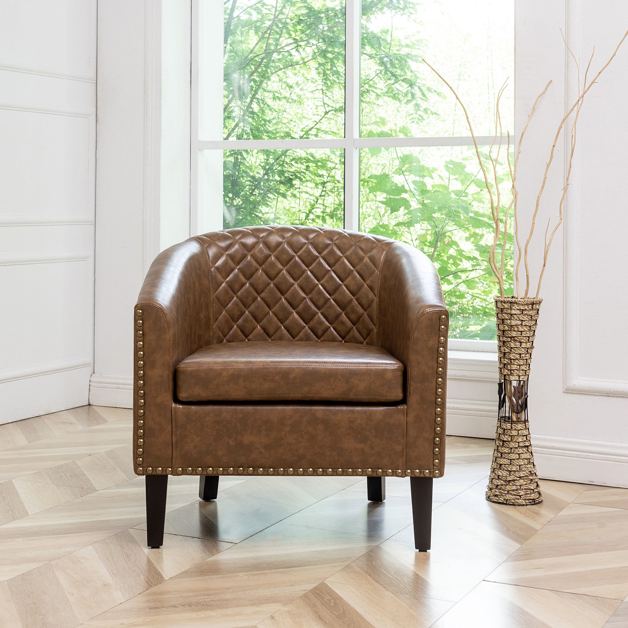 KINWELL WFHFSN146-CO Industrial Coffee Faux leather Accent Chair