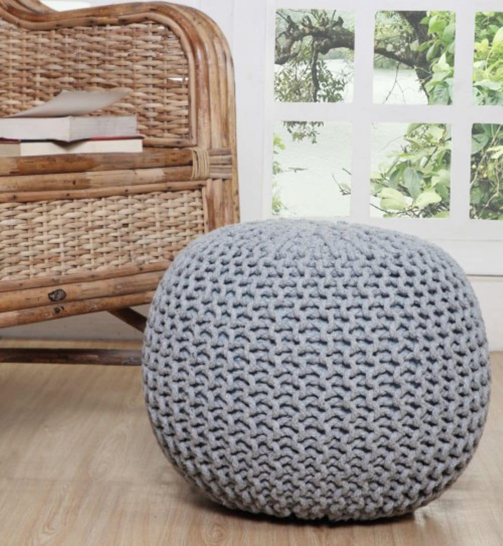 AANNY Designs JJS01161 Lychee Modern Light Grey Pouf Ottoman