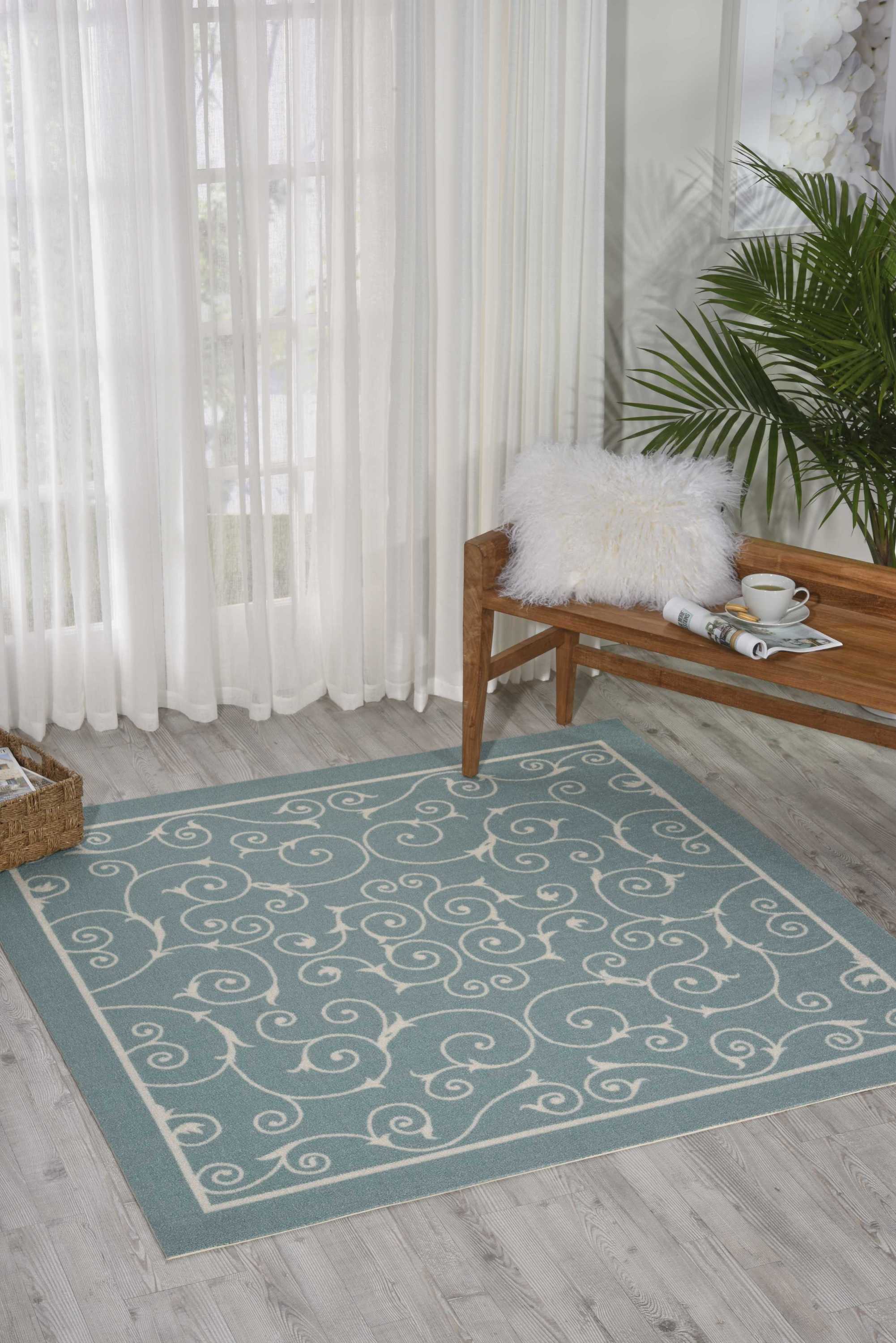 Nourison 11204 Home Garden 5 x 7 (ft) Loomed Polyester Light blue Rectangular Indoor/Outdoor Abstract Area rug