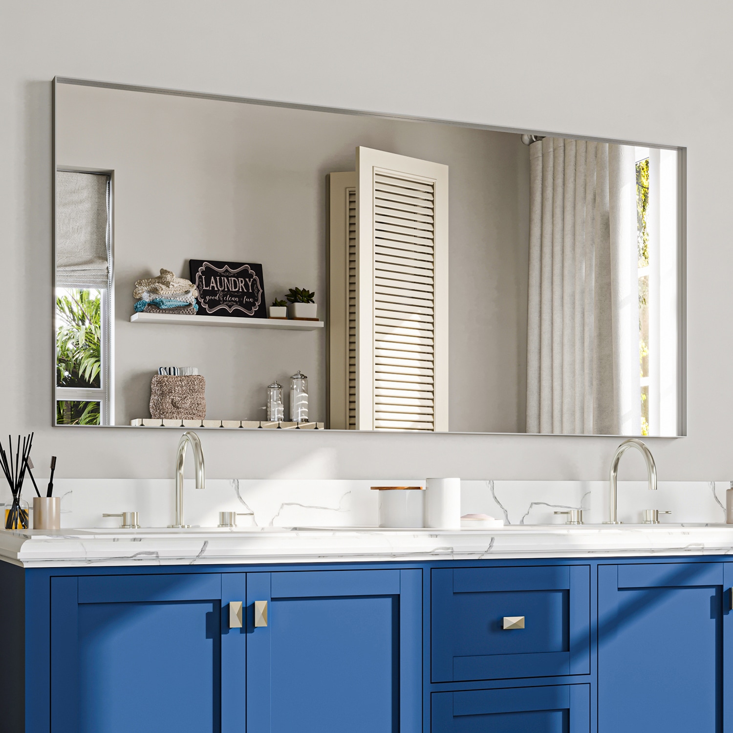 waterpar WPLO-2359 60-Inches x 28-Inches Framed Rectangle Bathroom Vanity Mirror ( Silver )