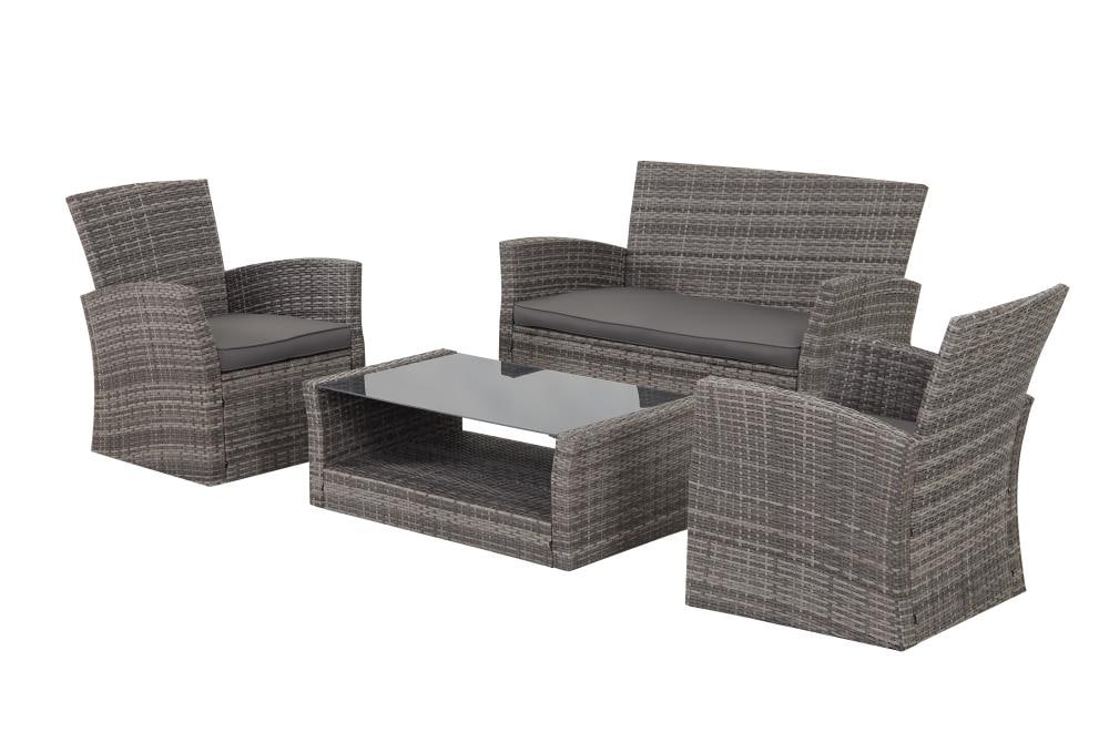 FOREST HOME RS4002-GY 4-Piece Wicker Patio Conversation Set with Gray Cushions