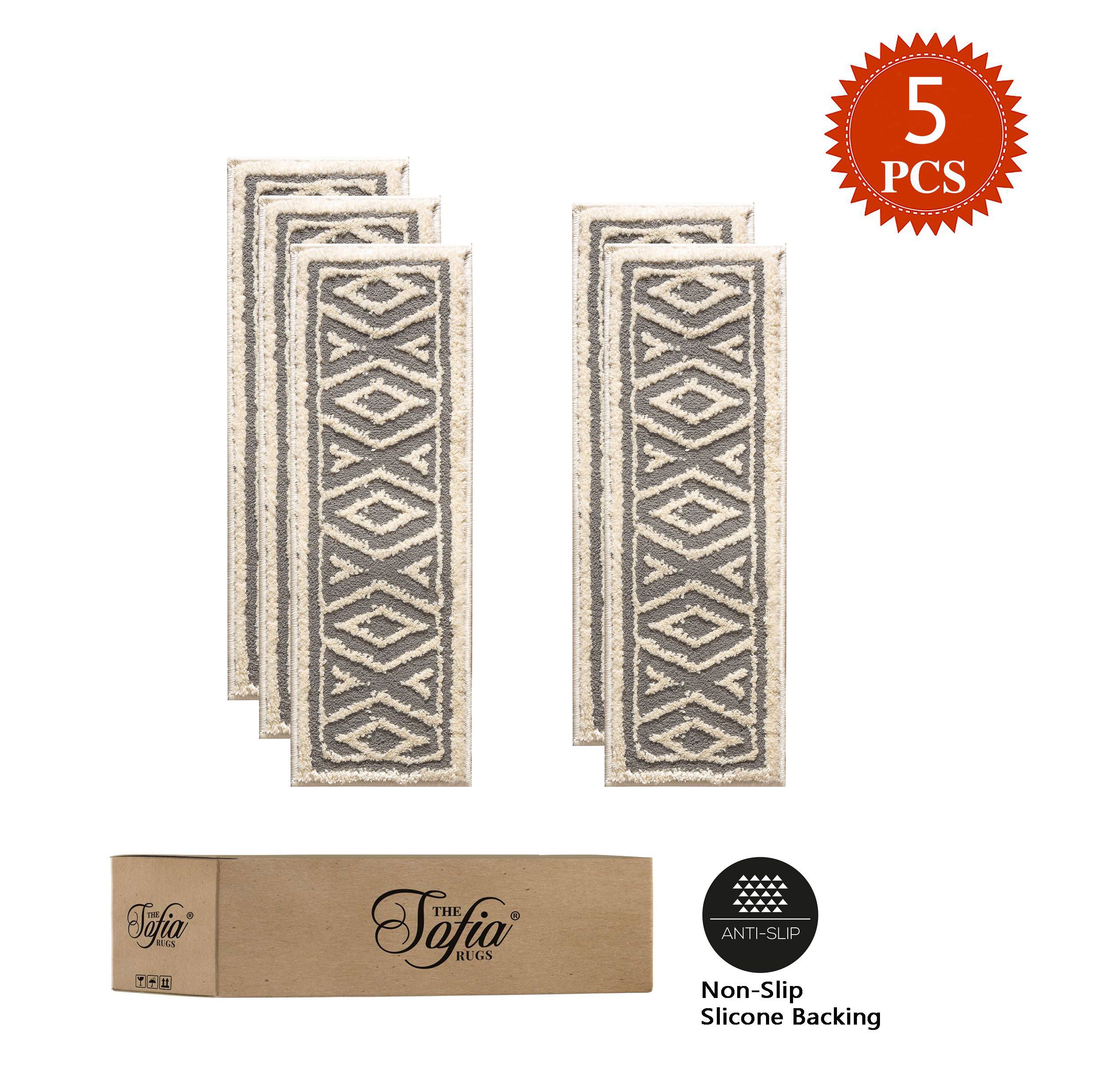 The Sofia Rugs Non-Slip Stair Treads (Set of 5) Carpet Stair Rugs Shag ...