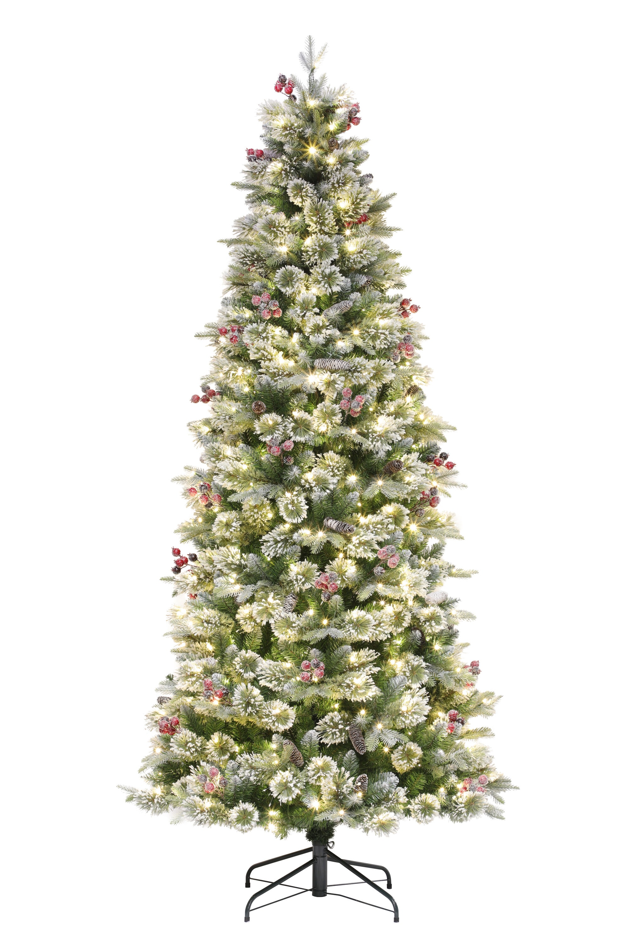 Holiday Living Frost Berry 7.5-ft Mixed Needle Pre-lit Slim Flocked Artificial  Christmas Tree with LED Lights in the Artificial Christmas Trees department  at