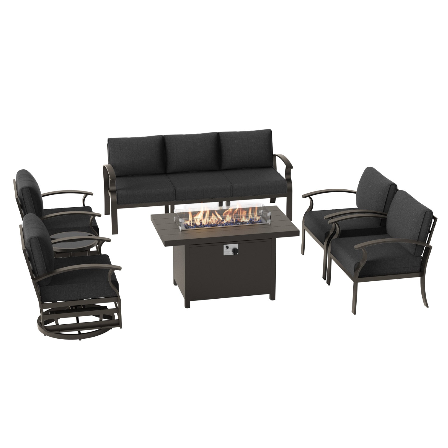 ALAULM LS-A-5S+3SRC-BLACK 7 -Piece Patio Conversation Set with Black Cushions