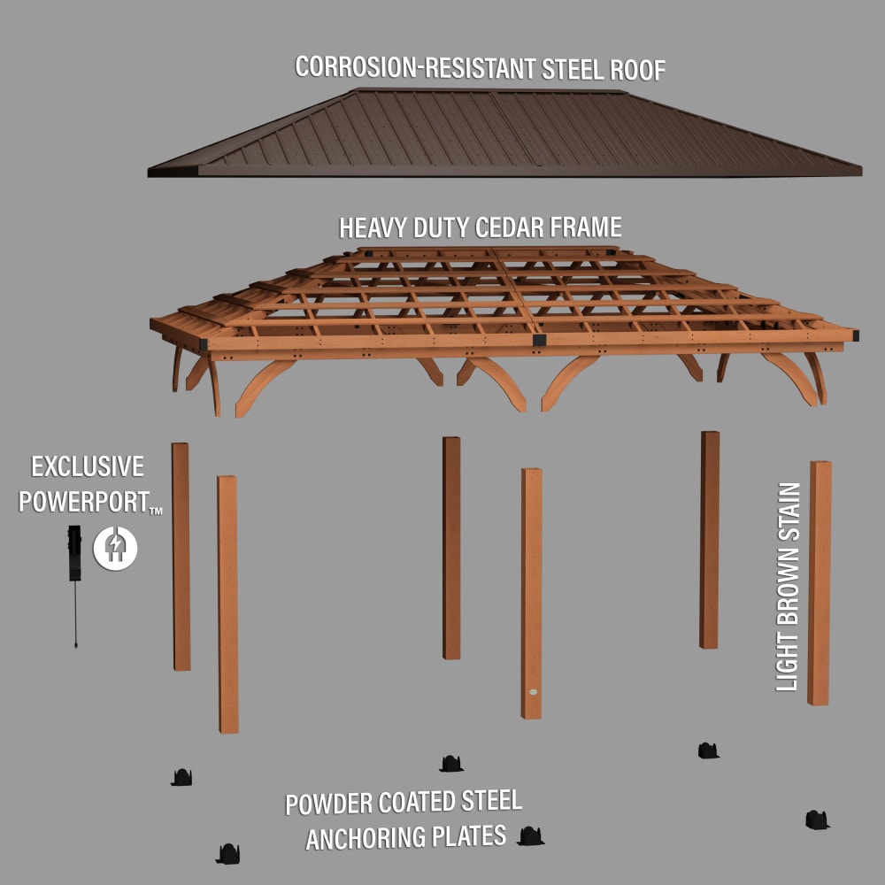 Barrington 20' x 12' Cedar Wood Gazebo with Steel Roof