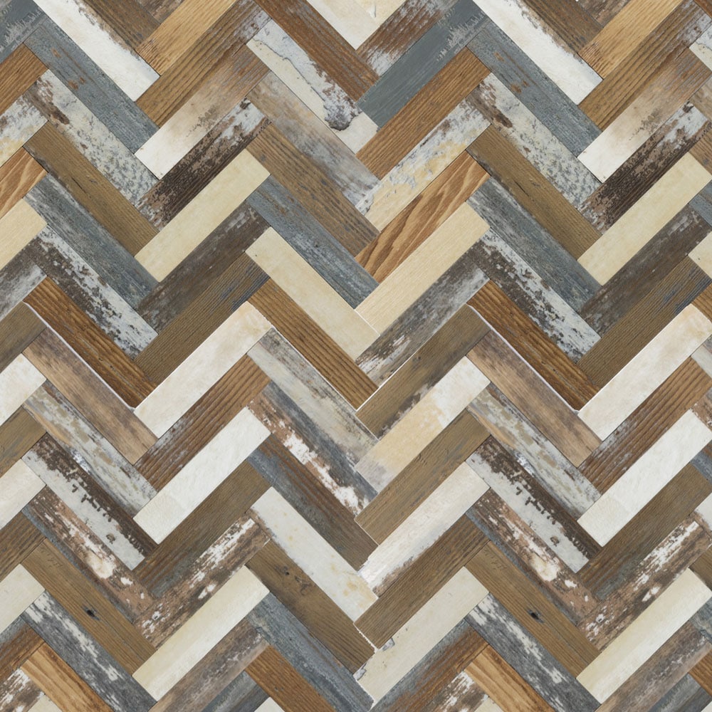 Peel&Stick Tile LW22081126 Barnyard Woodlands Brown 10-in x 11-in Brushed PVC Wood look Herringbone Mosaic Wall Tile ( 0.775-sq ft Piece )