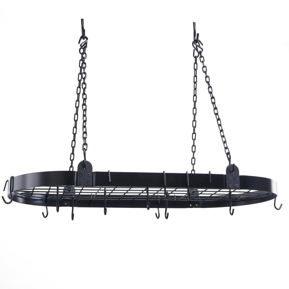 Old Dutch Matte Black Medium -Gauge Oval Hanging Pot Rack with Grid and ...