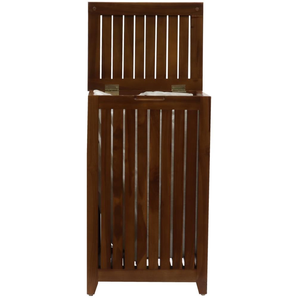 Redmon Teak Wood Laundry Hamper with Lid, Woodgrain Finish, Fingerprint ...