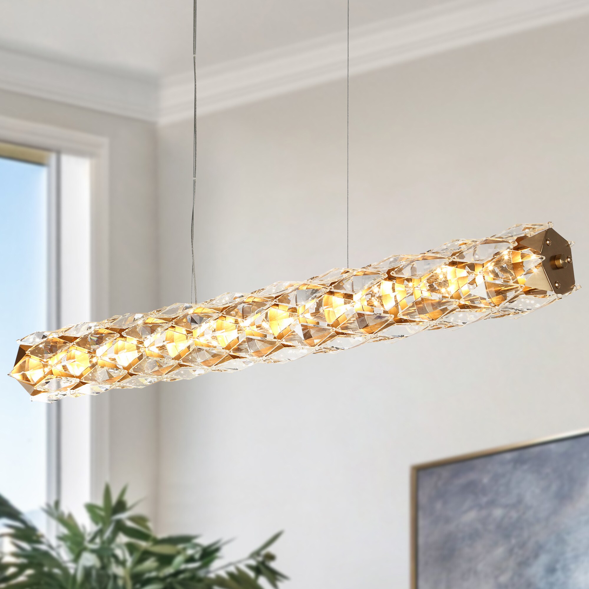 LNC HA05108 Viniculture 1 -Light Polished Gold and Crystal Modern/contemporary Clear glass Linear Large Hanging Kitchen island light
