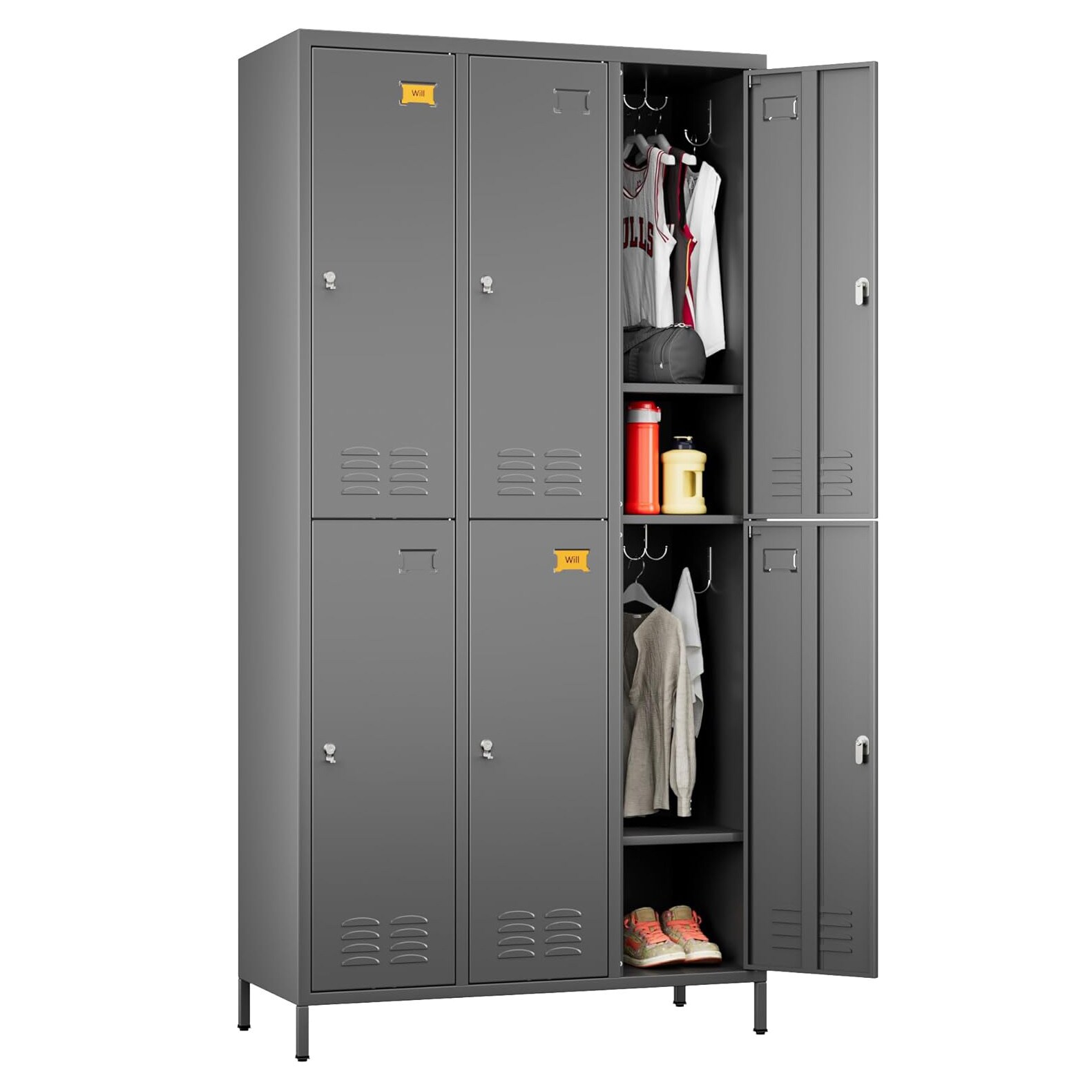 Boyel Living 6 Door Metal Lockers for Employees Dark Grey Storage Cabinet with Hooks and Ventilation for School Gym