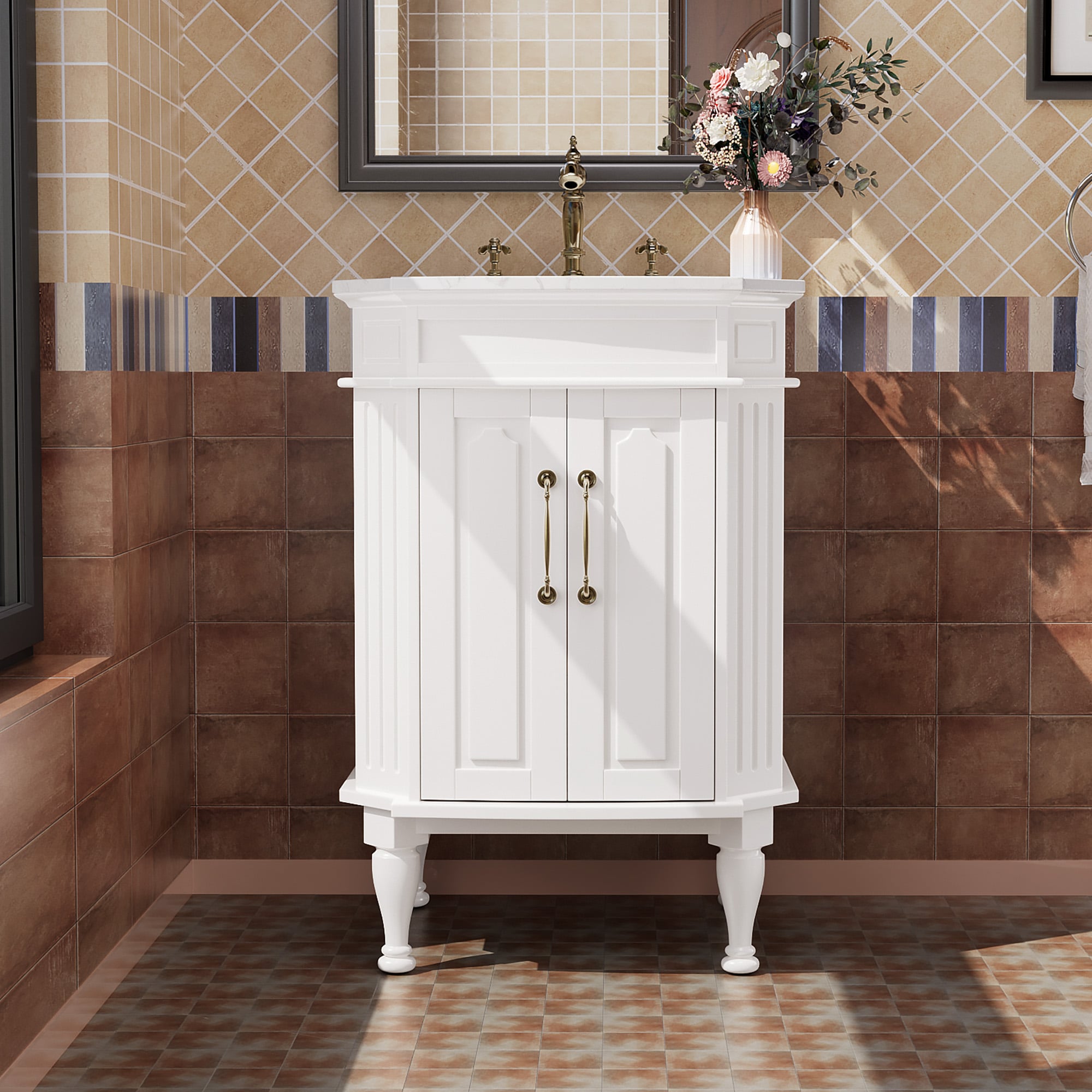 JEAREY JE-XNELD-1-DK Bathroom vanties with top 24-in White Single sink Bathroom Vanity with White Ceramic Top