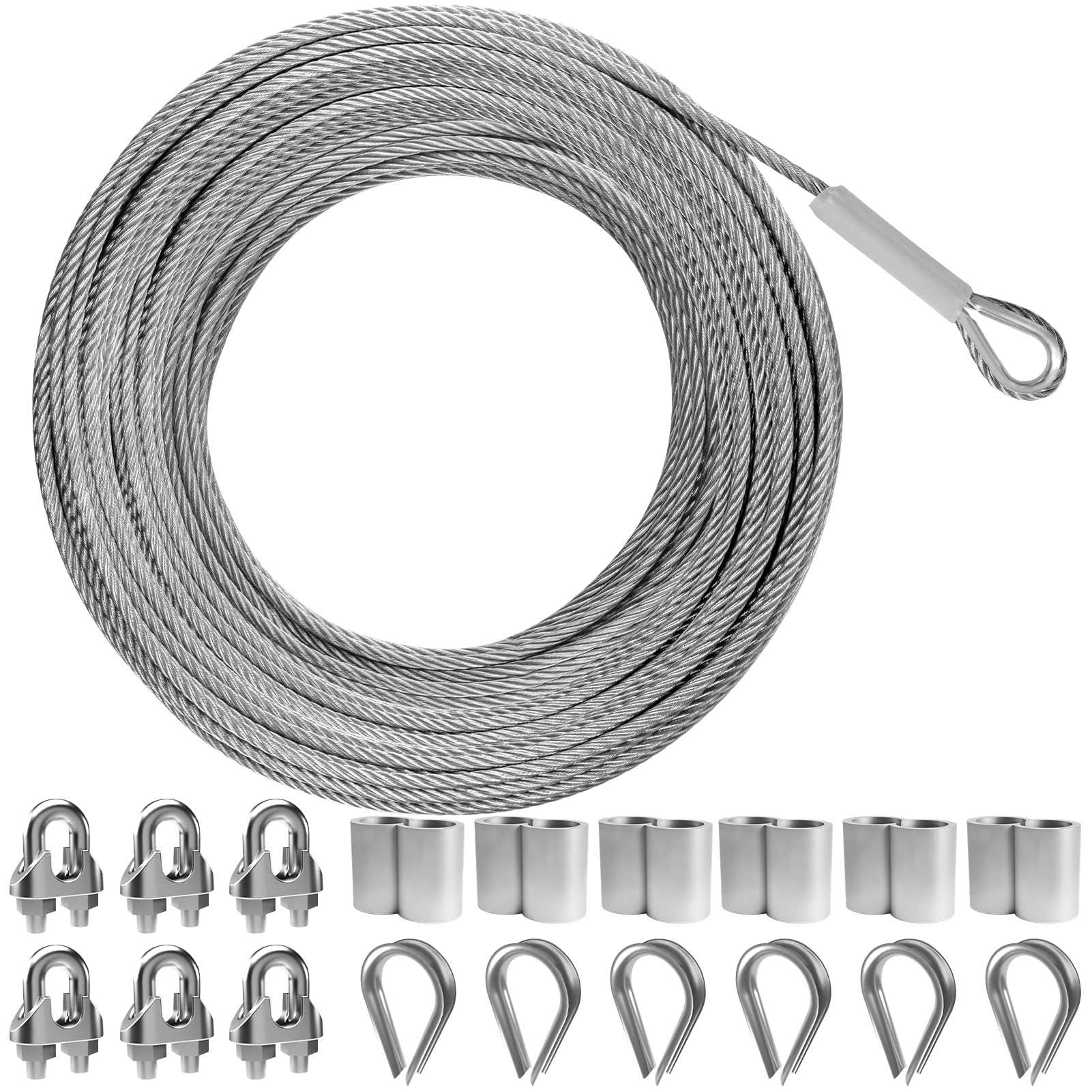 Lukvuzo 3 Sixteenth Inch Wire Rope Kit 50FT 304 Stainless Steel 7x19 Strand Core with Thimbles Clips Sleeves for Deck Railings Stair Railings #LLU0706L071