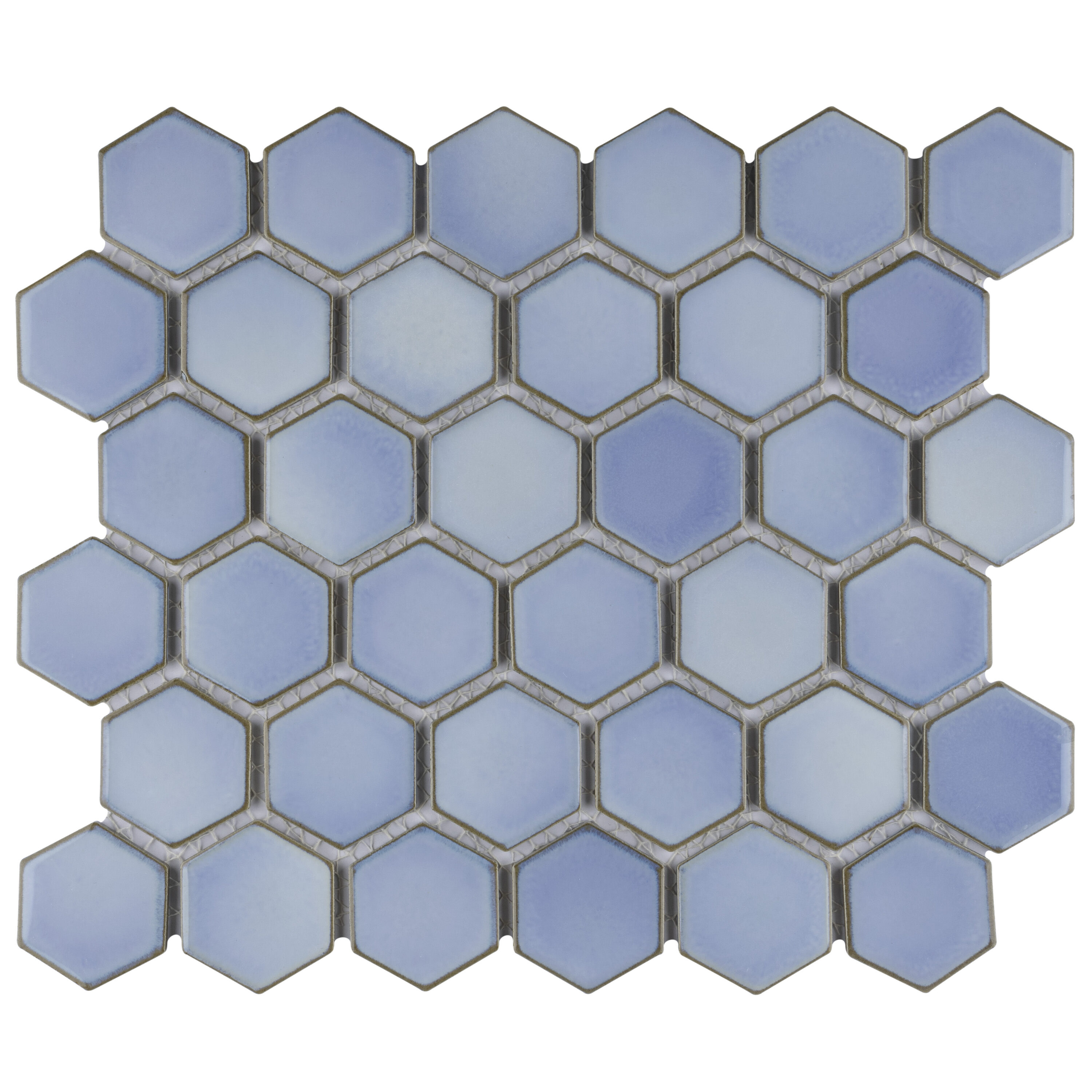 Affinity Tile FPLH2X14 Hudson Due 2" Hex Frost Blue 11-in x 13-in Glossy Porcelain Hexagon Mosaic Floor and Wall Tile ( 9.7-sq ft Carton