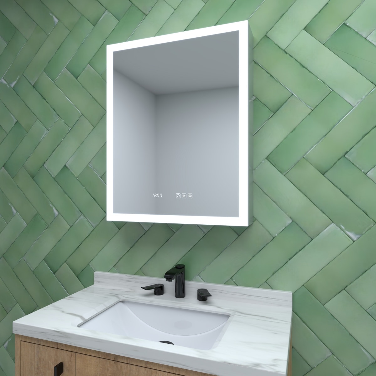 Lirago 24 in. W x 30 in. H Rectangular Silver Aluminum Recessed/Surface Mount Right Medicine Cabinet with Mirror LED and Clock