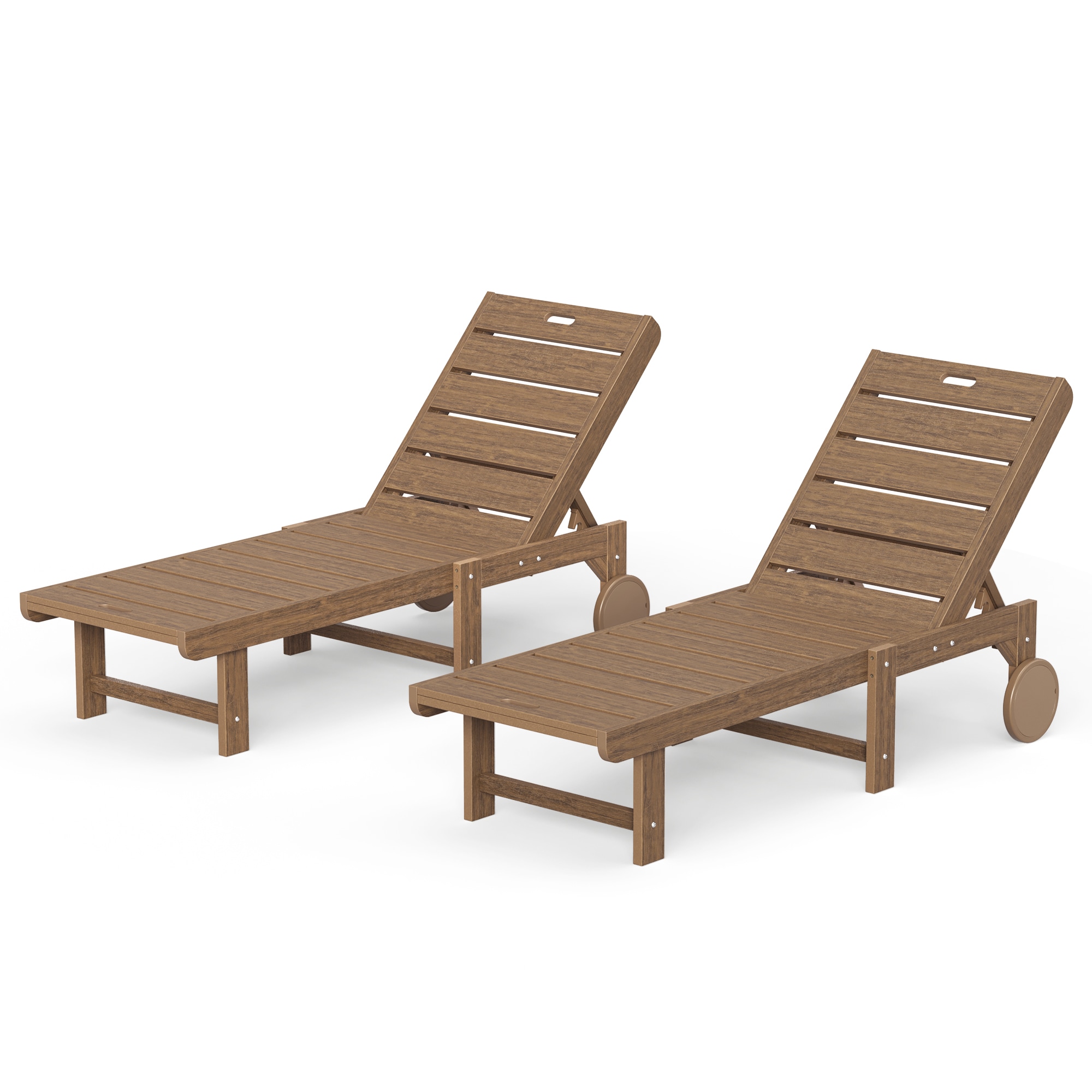 Yurevna A2JT-003-03LS Chaise lounge Set of 2 Teak HDPE Frame Stationary Chaise Lounge Chair with Slat Seat