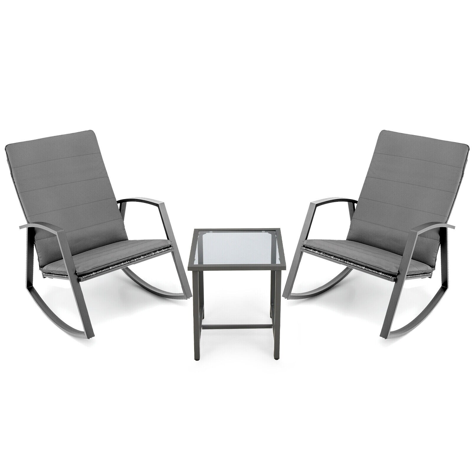 WELLFOR TDS10512GR 3 -Piece Rattan Patio Conversation Set with Gray Cushions
