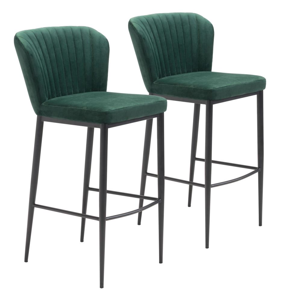 Zuo Modern 101104 Tolivere Set of 2 Green 30.1-in H Bar height Upholstered Metal Bar Stool Back