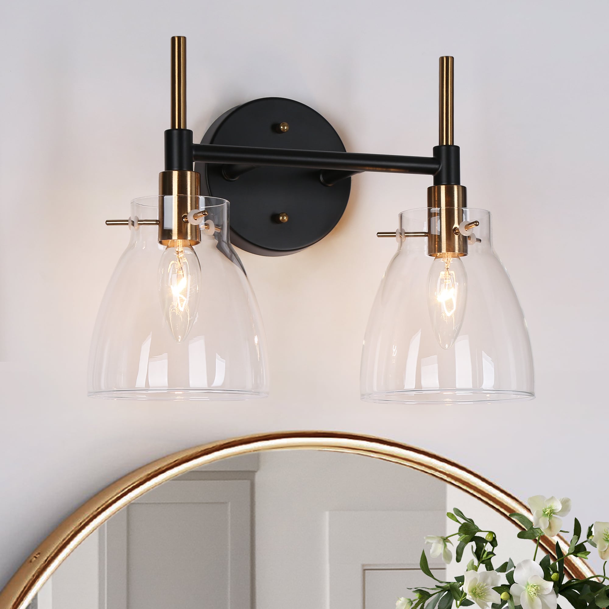 ZEVNI L3UBBVF2W4674S57 Sedia Modern Farmhouse 13.4-in 2 -Light Polished Brass Traditional Vanity light